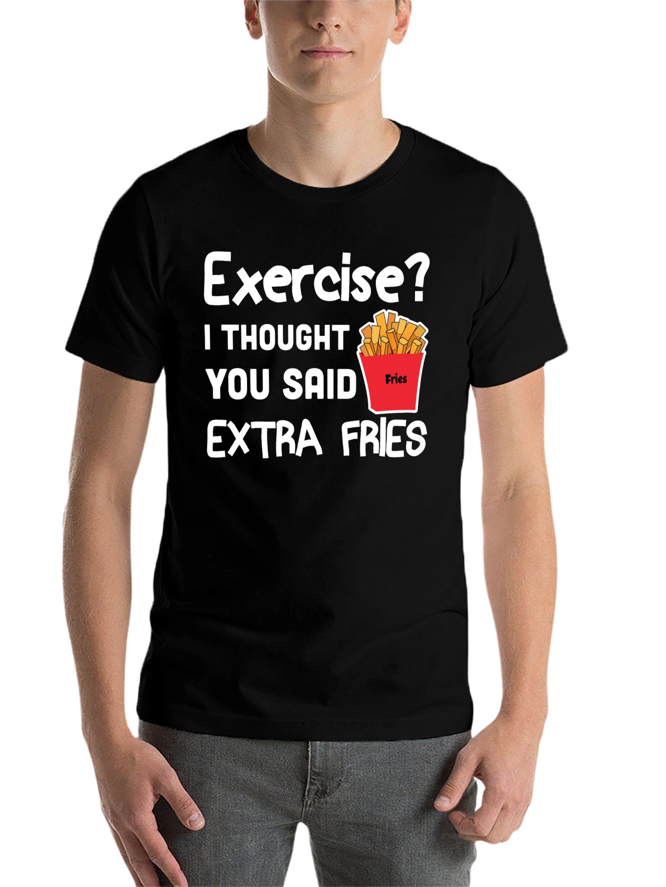 Black Extra Fries T-Shirt - Funny Foodie Tee view 7