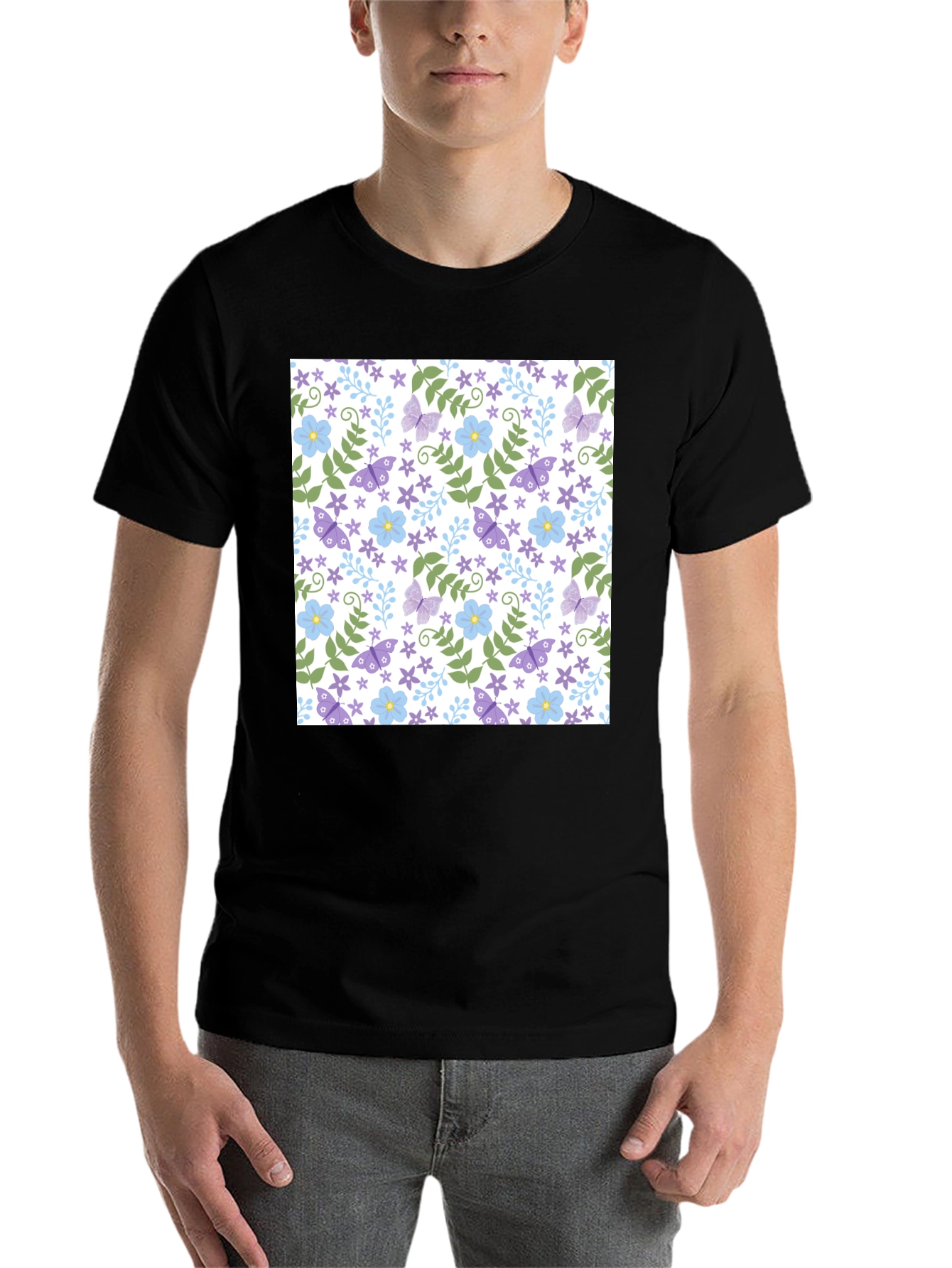 Black Floral Butterfly T-Shirt - Soft Cotton Tee view 7
