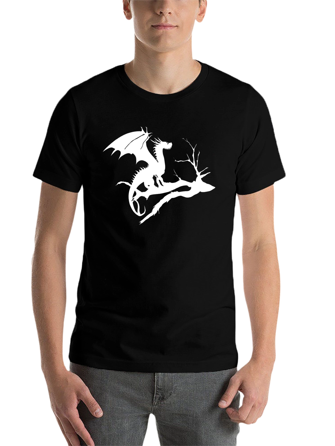Black Dragon & Tree Branch Graphic Tee - Black Cotton Shirt view 7