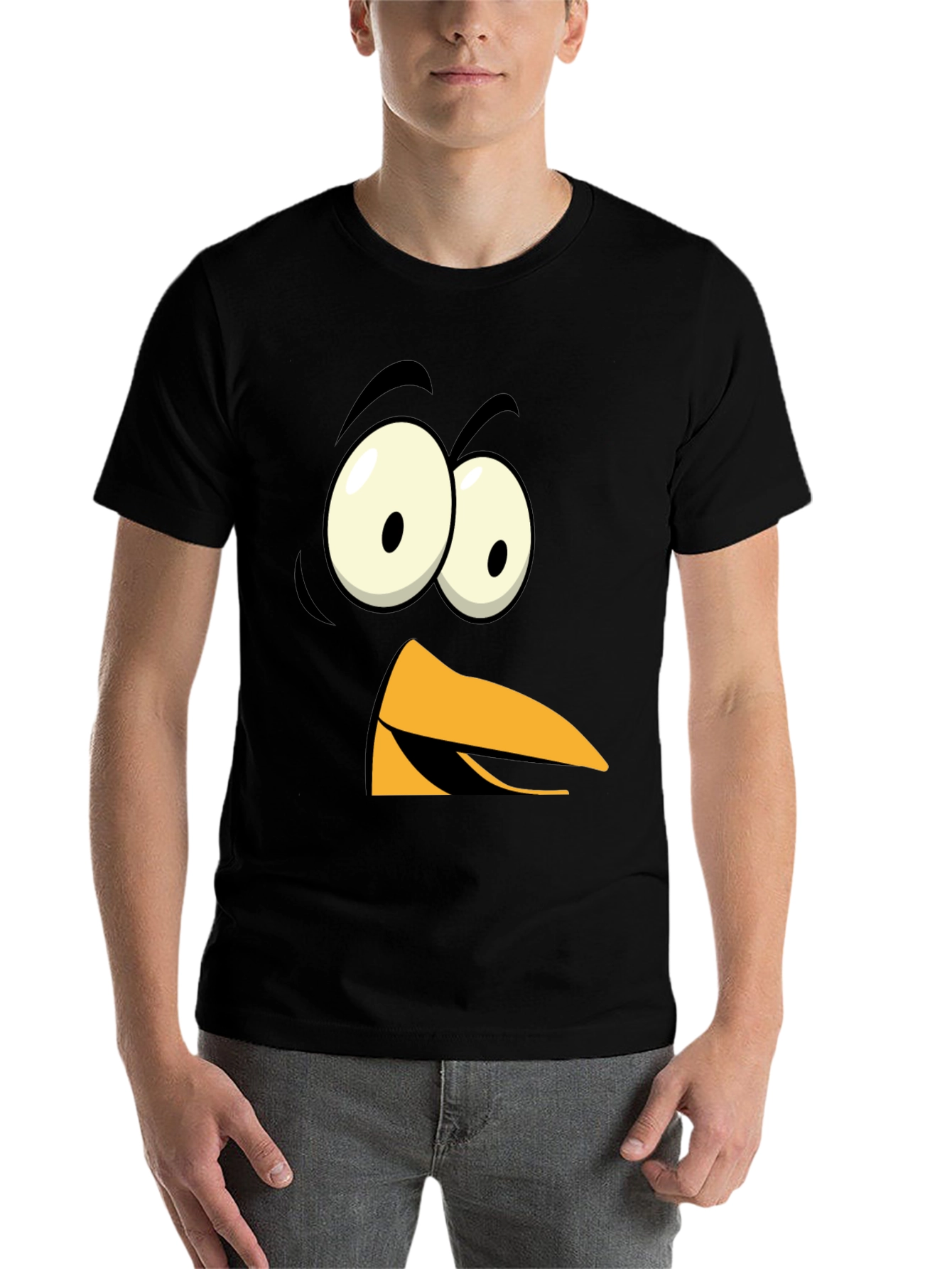 Black Funny Angry Bird Face Graphic Tee - Black view 7