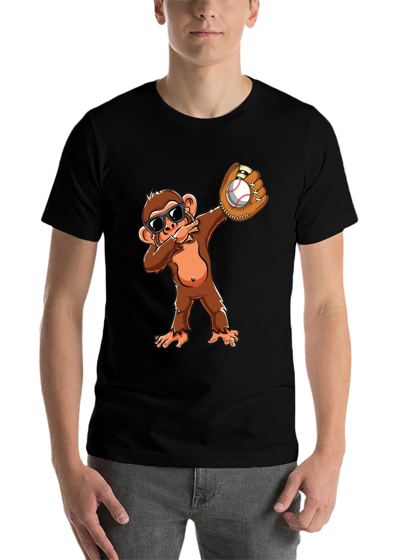 Black Monkey Dabbing Baseball T-Shirt view 7