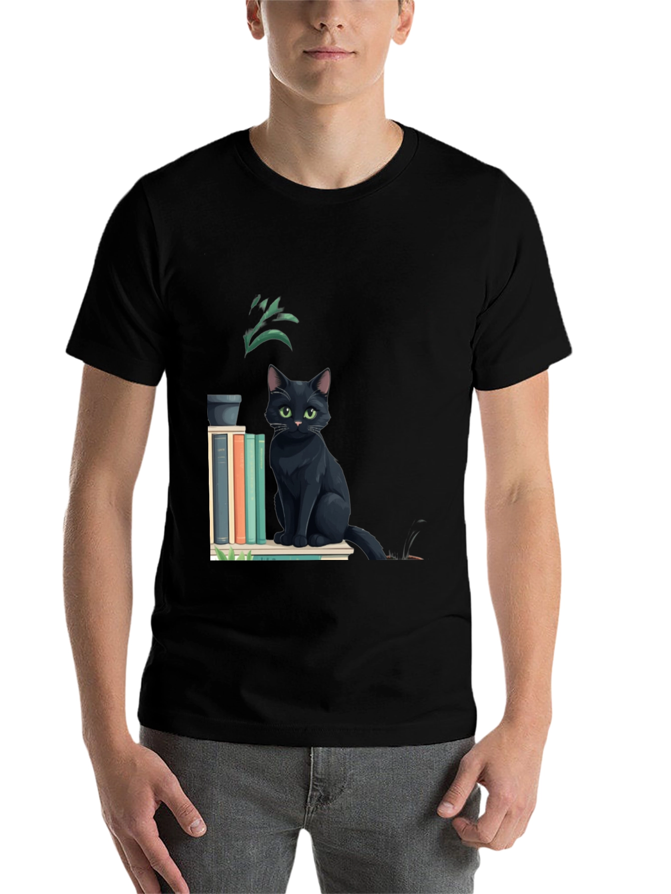 Black Black Cat Bookshelf T-Shirt - Stylish & Comfortable view 7