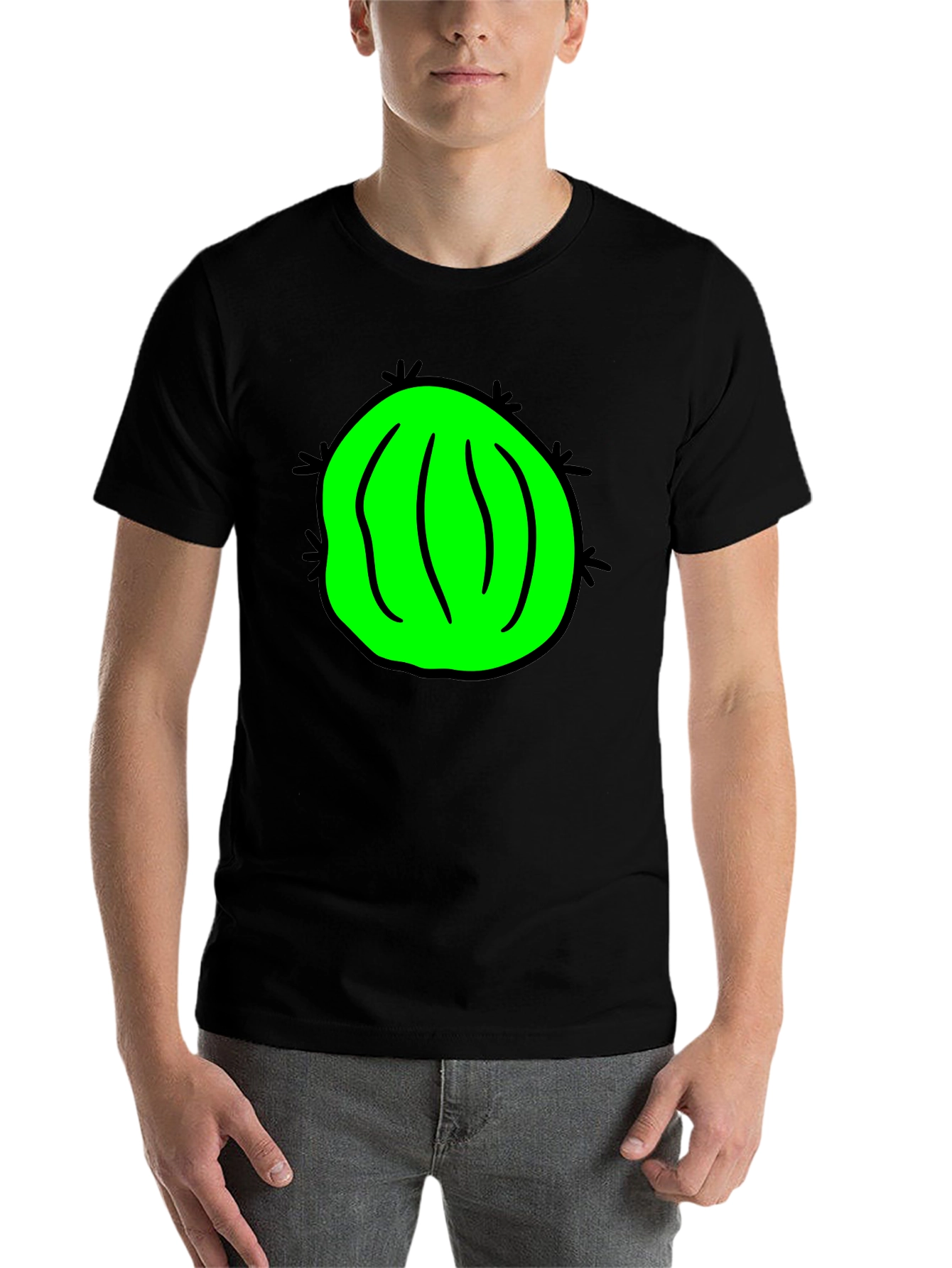 Black Novelty Green Cactus Graphic Black T-Shirt view 7