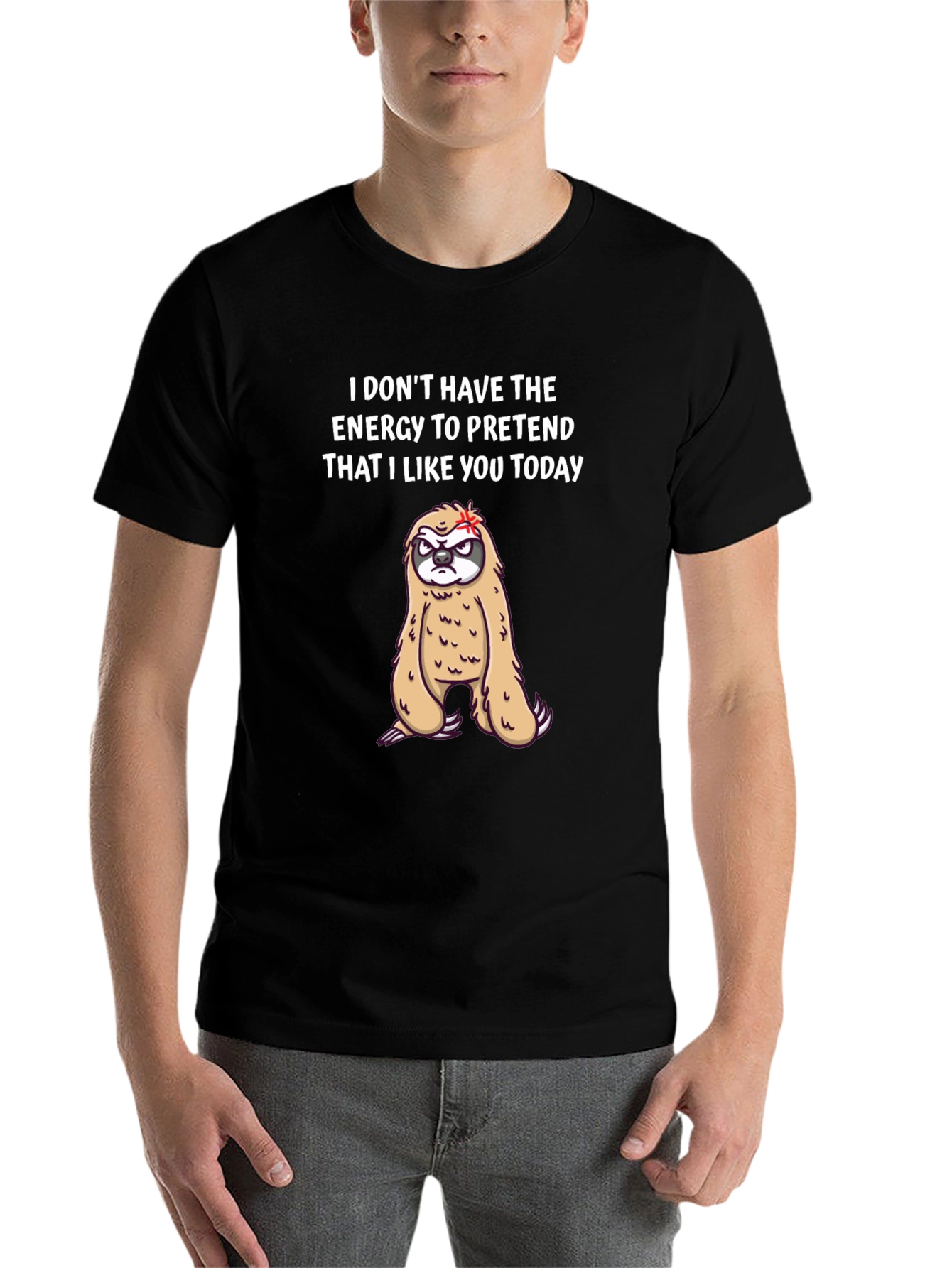 Black Funny Sloth Graphic T-Shirt - Introvert Humor Tee view 7