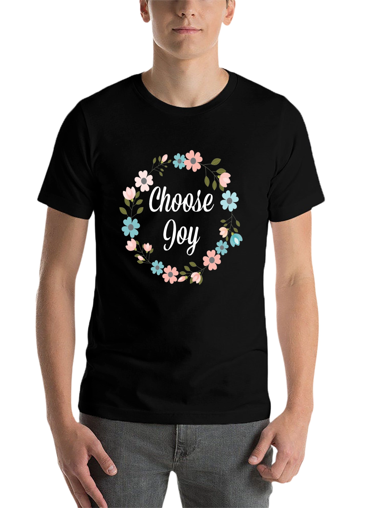 Black Choose Joy Floral Wreath Graphic T-Shirt view 7
