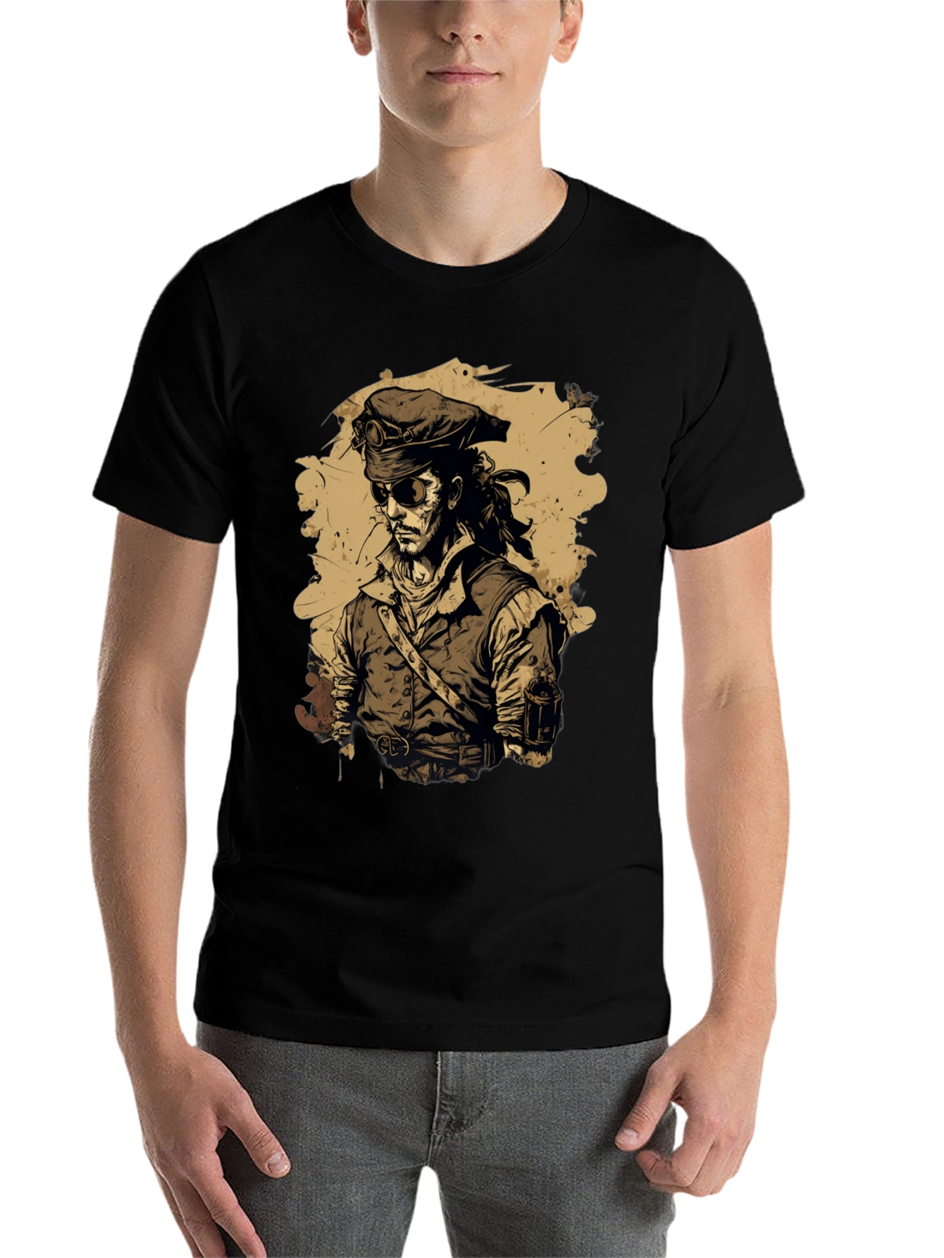 Black Steampunk Pirate Graphic T-Shirt view 7