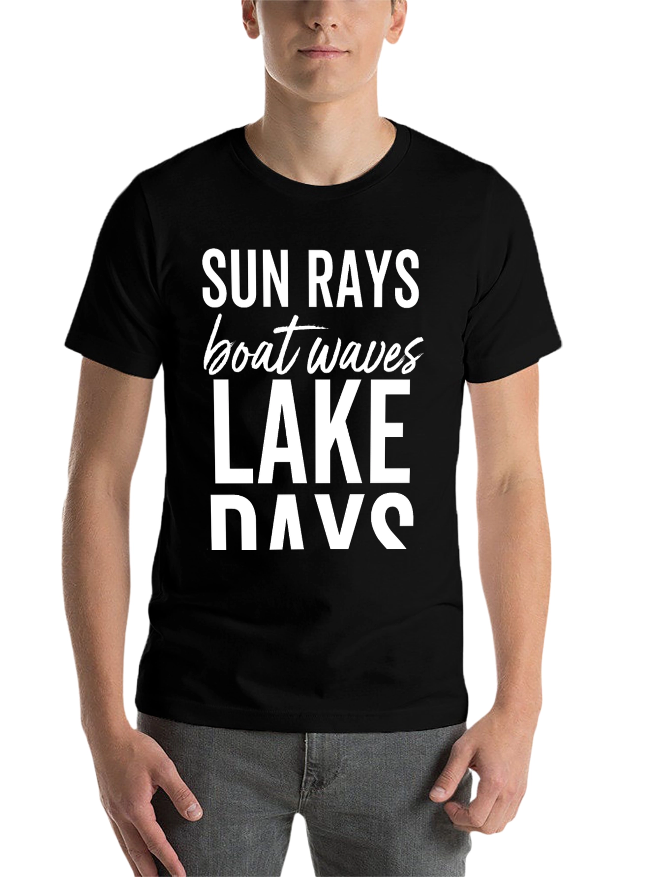 Black Sun Rays Boat Waves Lake Days Black T-Shirt view 7