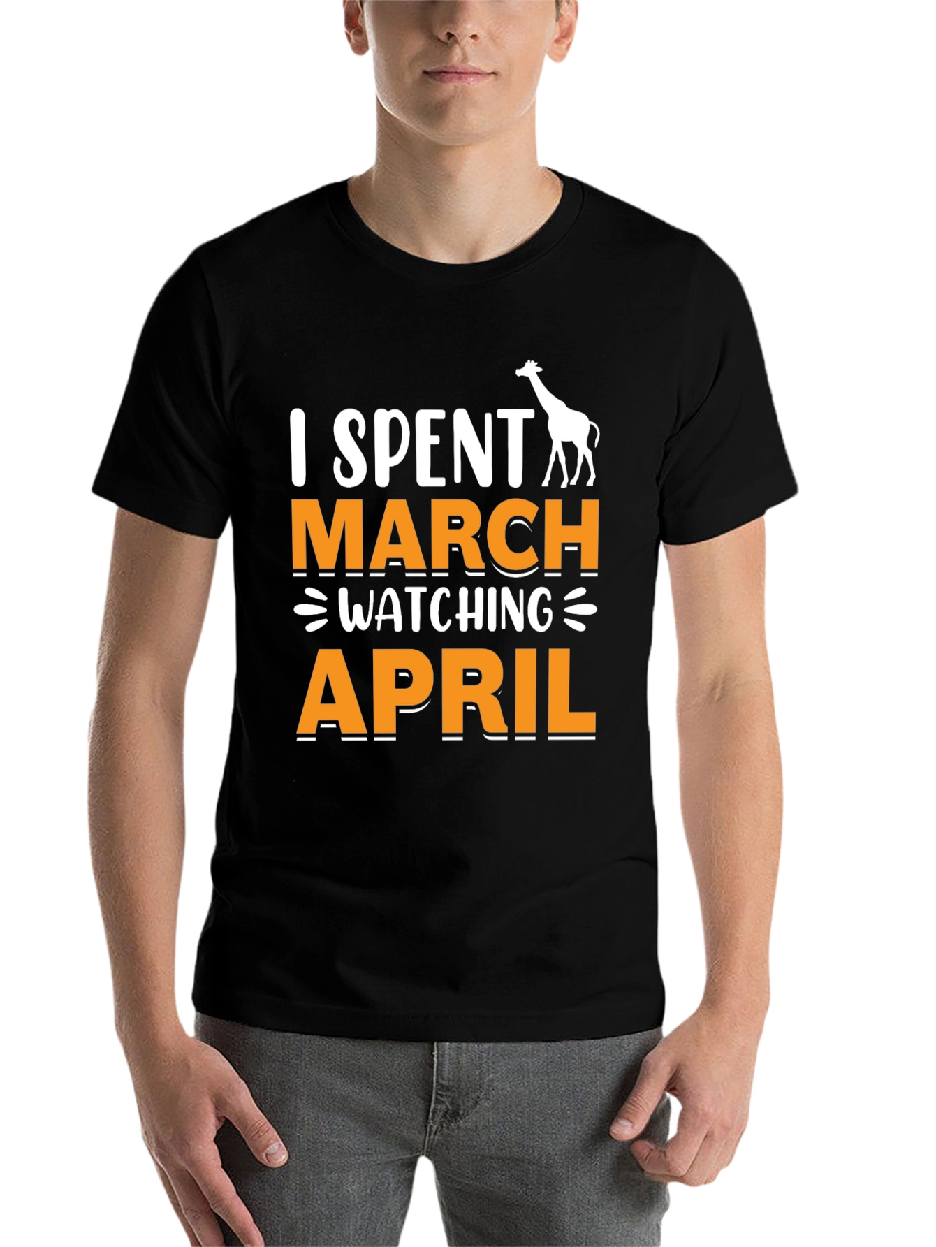 Black I Spent March Watching April T-Shirt - Giraffe Funny Tee view 7