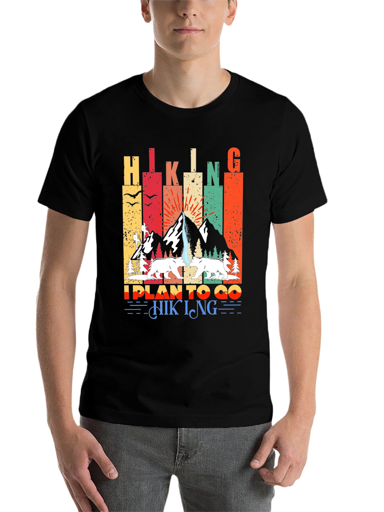 Black Hiking Design T-Shirt - I Plan to Go Hiking view 7