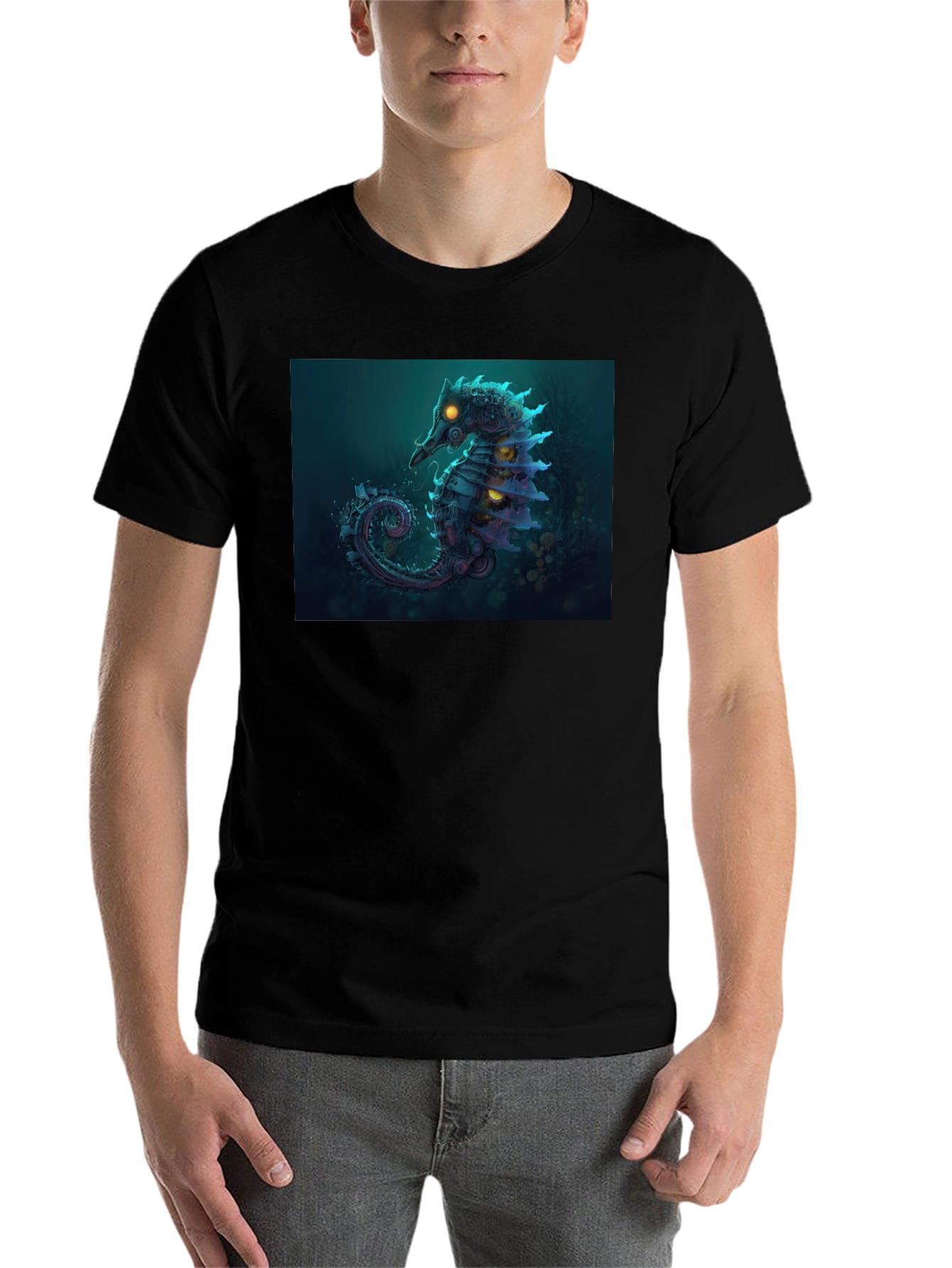 Black Steampunk Seahorse Graphic Tee view 7