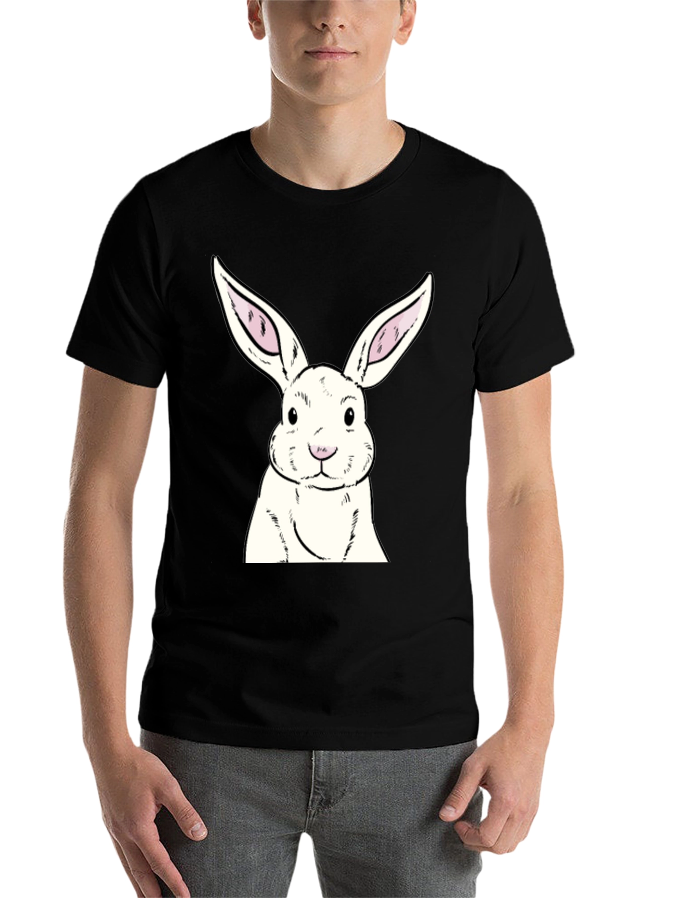 Black Bunny Graphic Tee - Soft Black Cotton Rabbit Print Shirt view 7