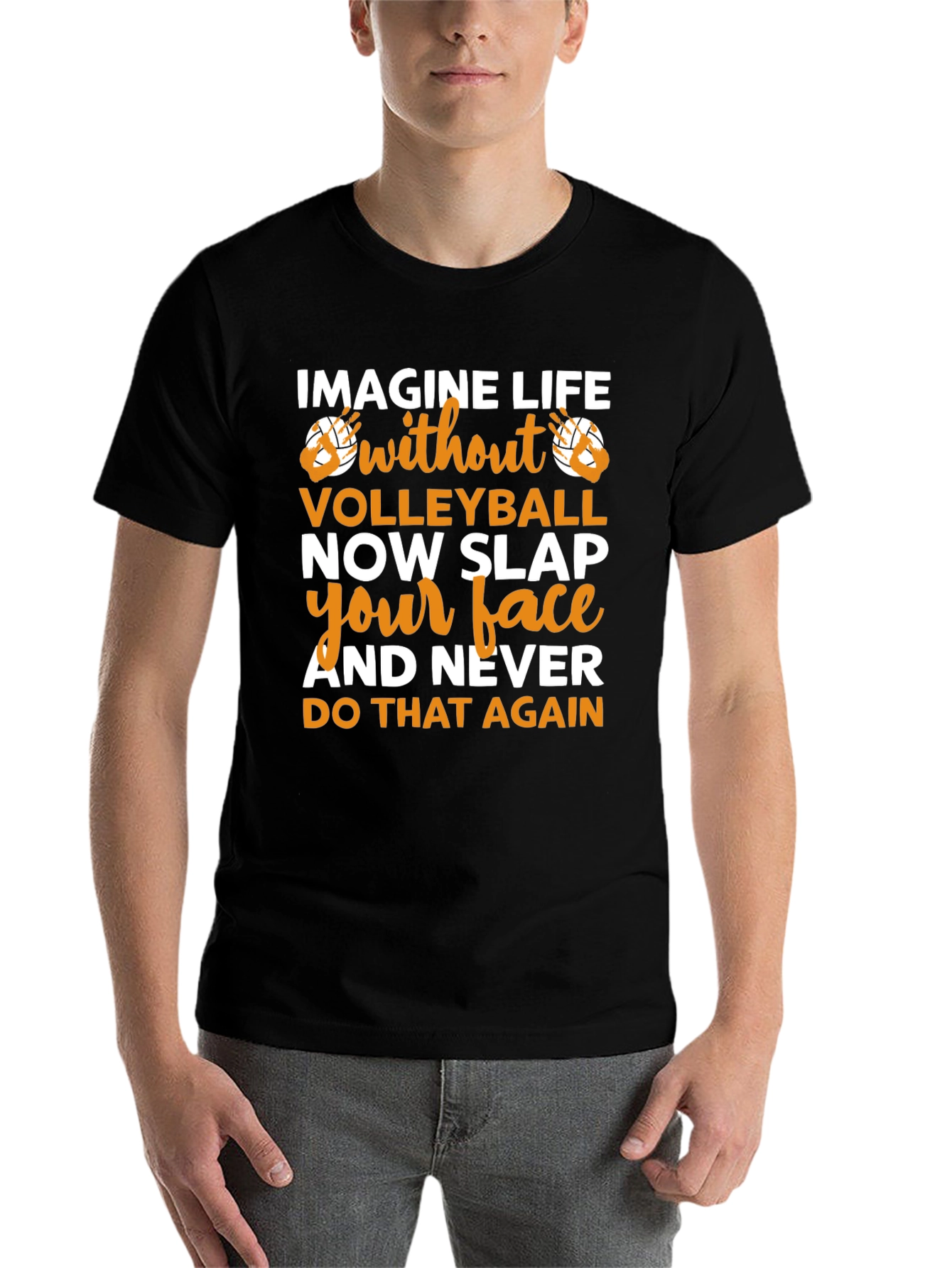 Black Volleyball Fan T-Shirt - Imagine Life Without Volleyball view 7