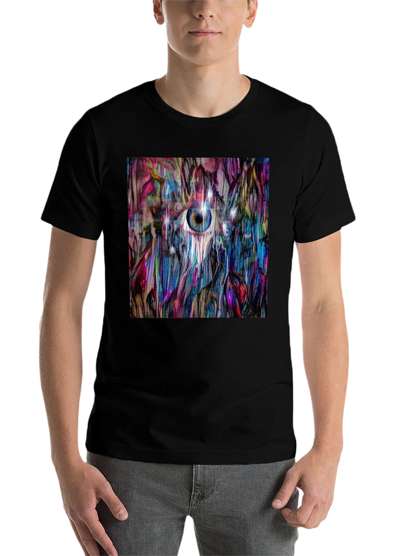 Black Abstract Eye T-Shirt: Artistic Graphic Tee view 7