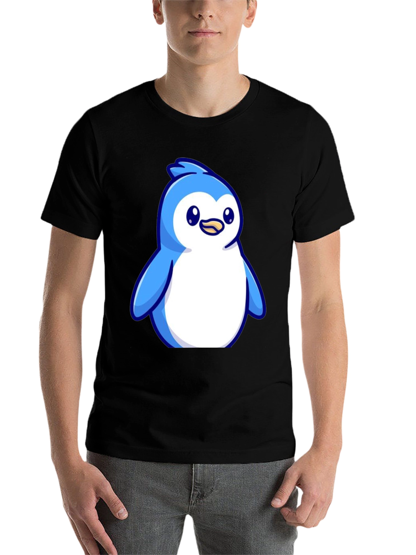 Black Cute Penguin Graphic Tee - Soft Cotton Blend view 7