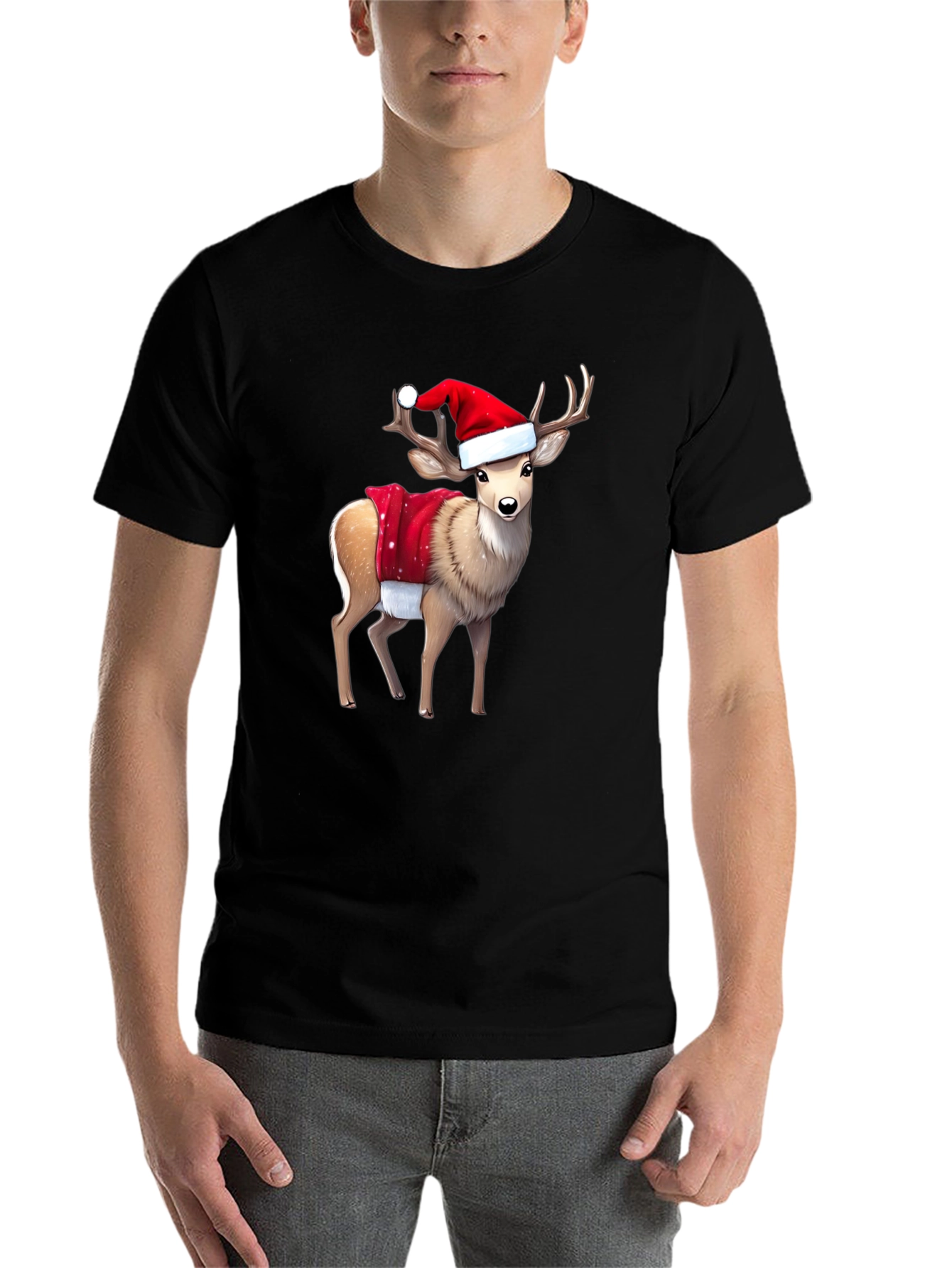 Black Festive Reindeer Graphic Tee - Holiday Style view 7