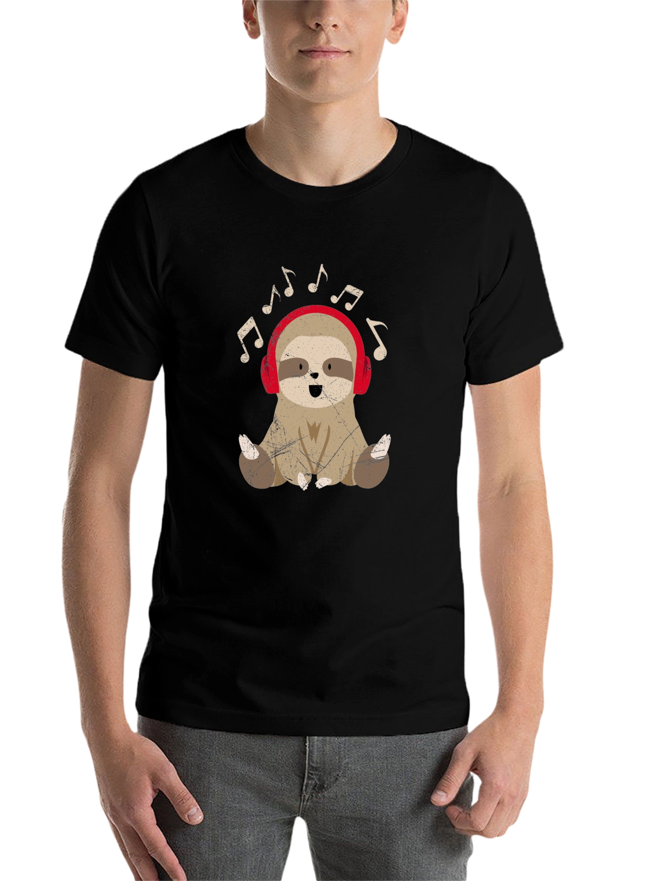 Black Sloth Music Lover T-Shirt - Cute Animal Tee view 7