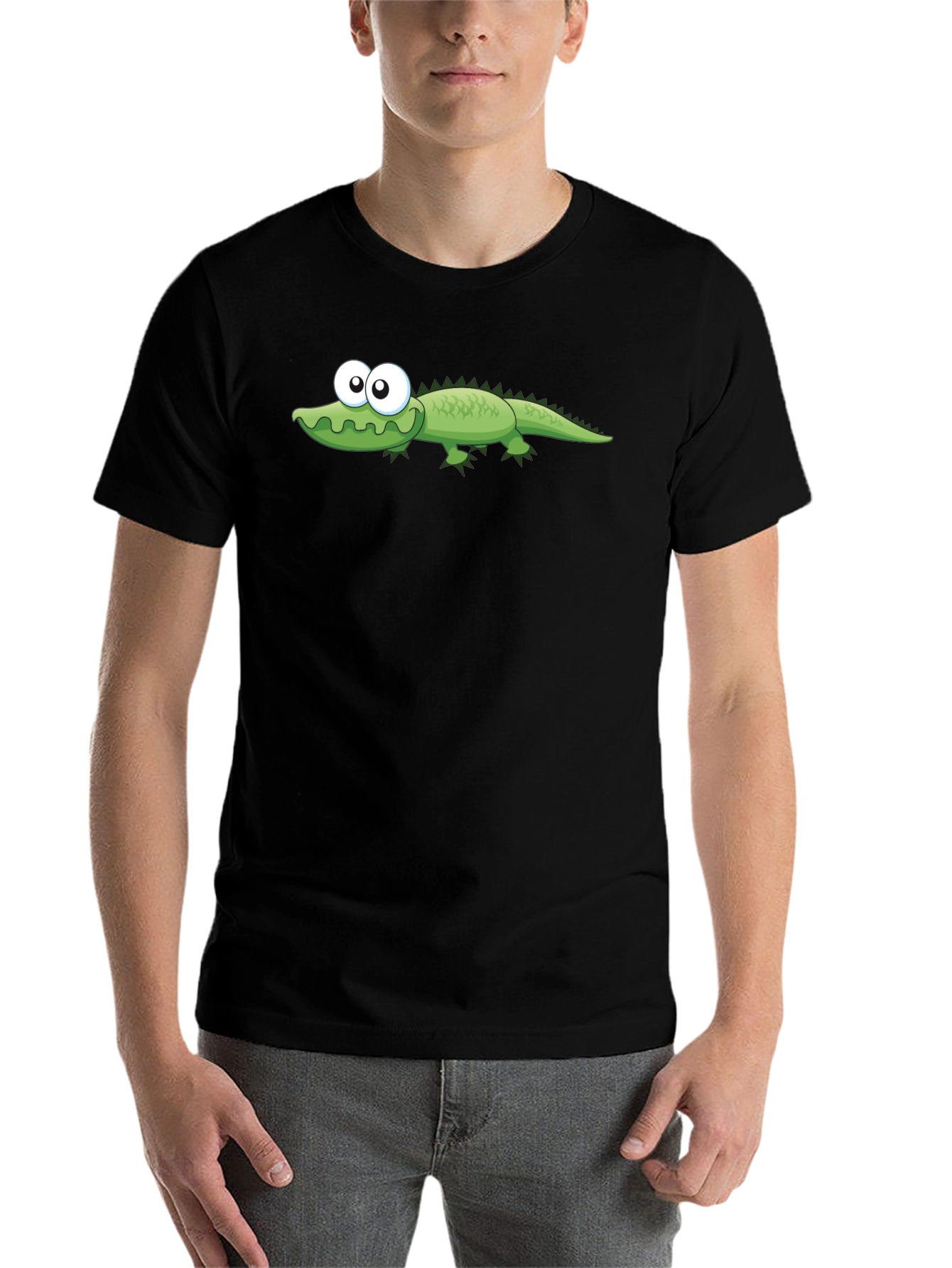 Black Cartoon Alligator Graphic T-Shirt - Black view 7