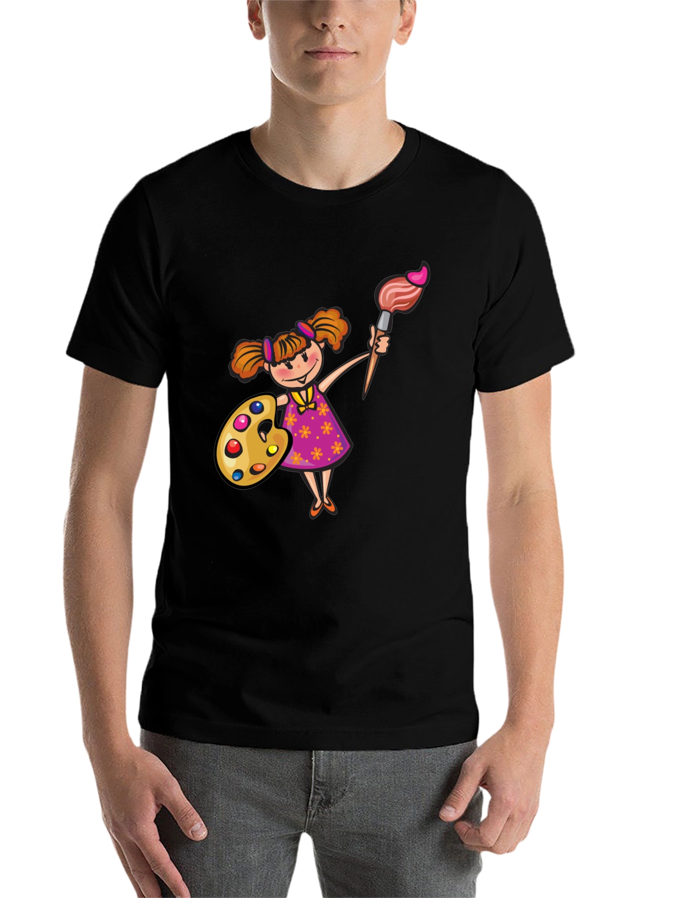 Black Painter Girl Graphic Black T-Shirt view 7