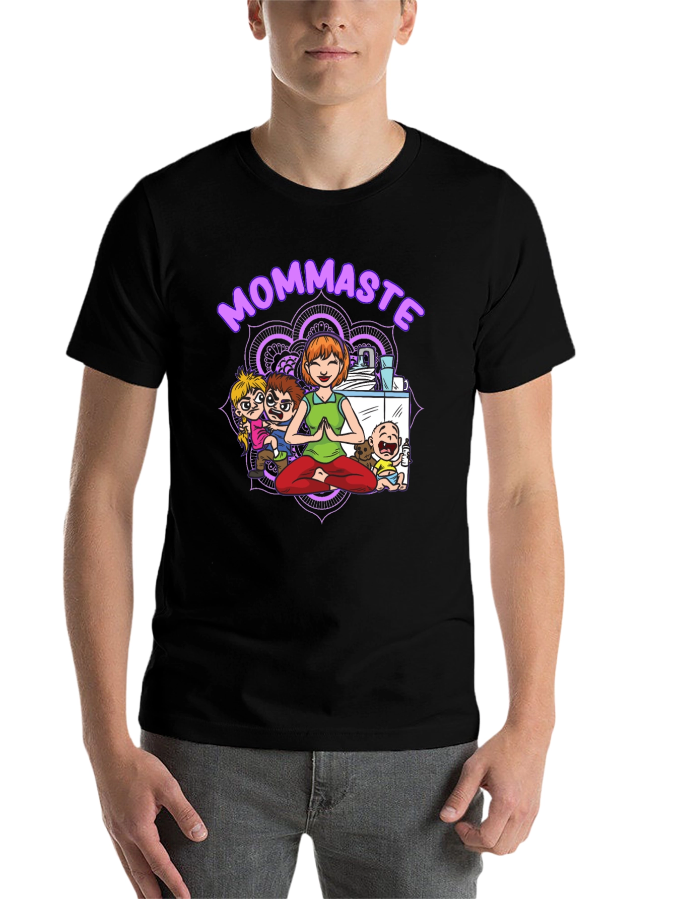 Black Mommaste Funny Yoga T-Shirt view 7
