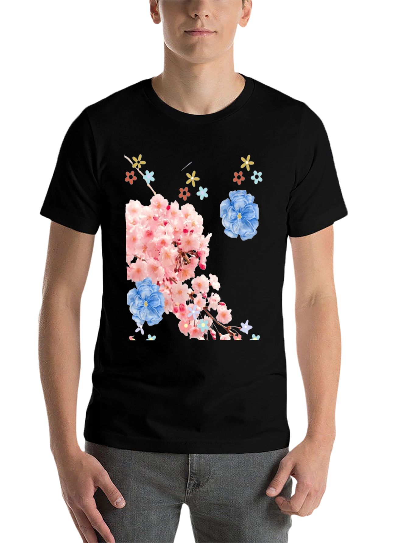 Black Floral Print Black T-Shirt view 7