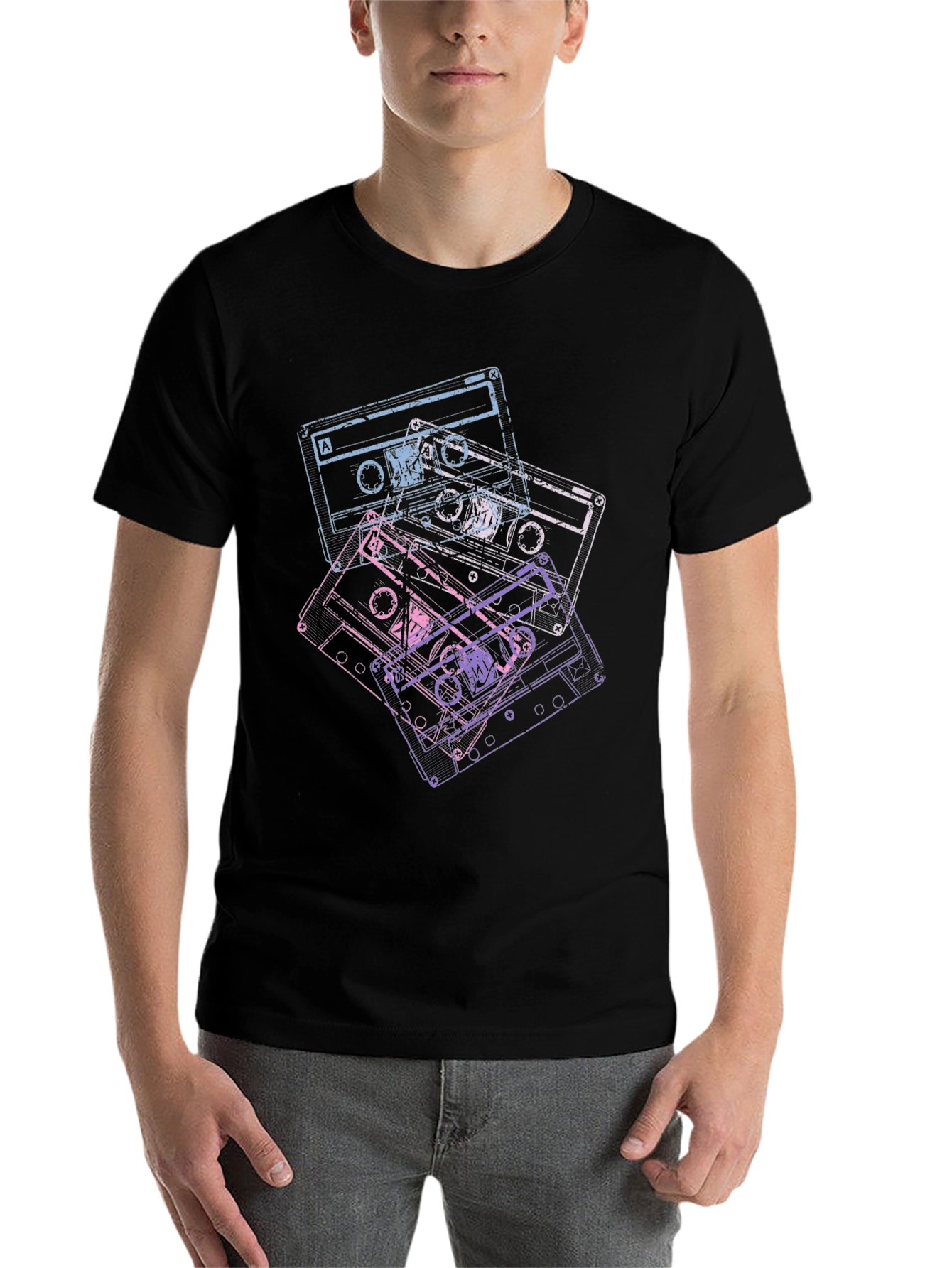 Black Retro Cassette Tape Graphic Tee - Vintage Music Lover Shirt view 7