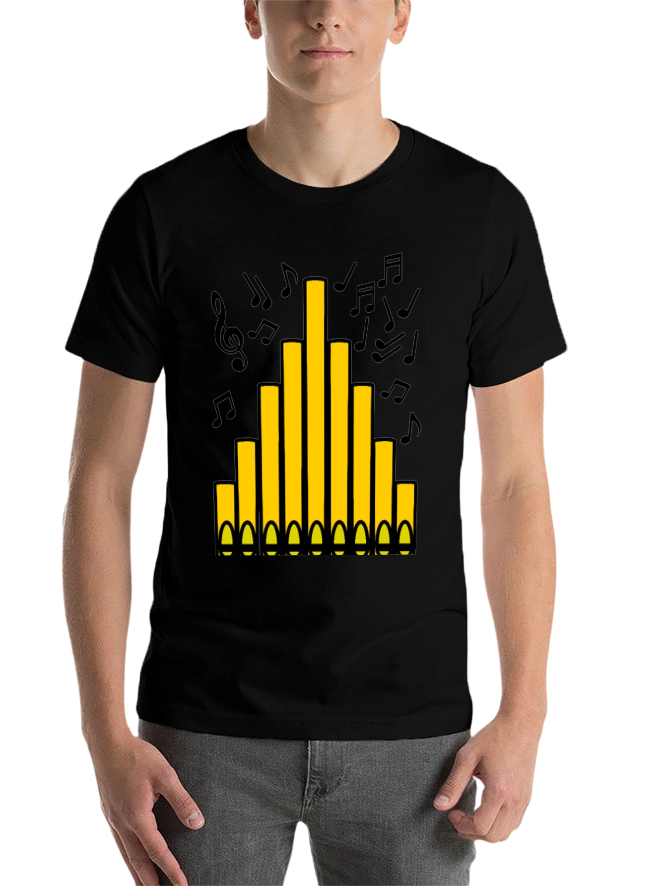 Black Organ Pipe Music Notes Graphic T-Shirt view 7