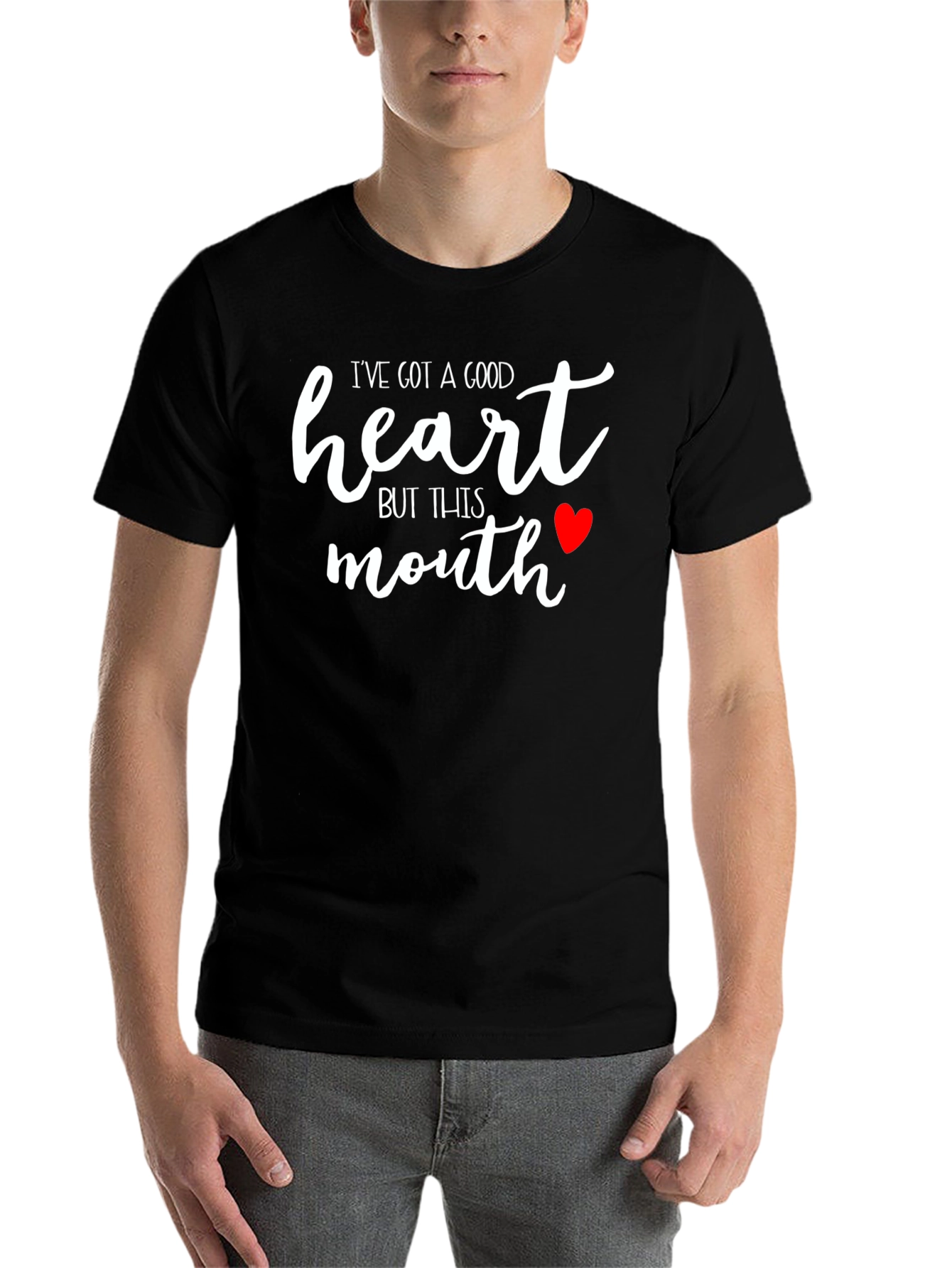 Black Funny Good Heart Mouth Graphic Tee view 7