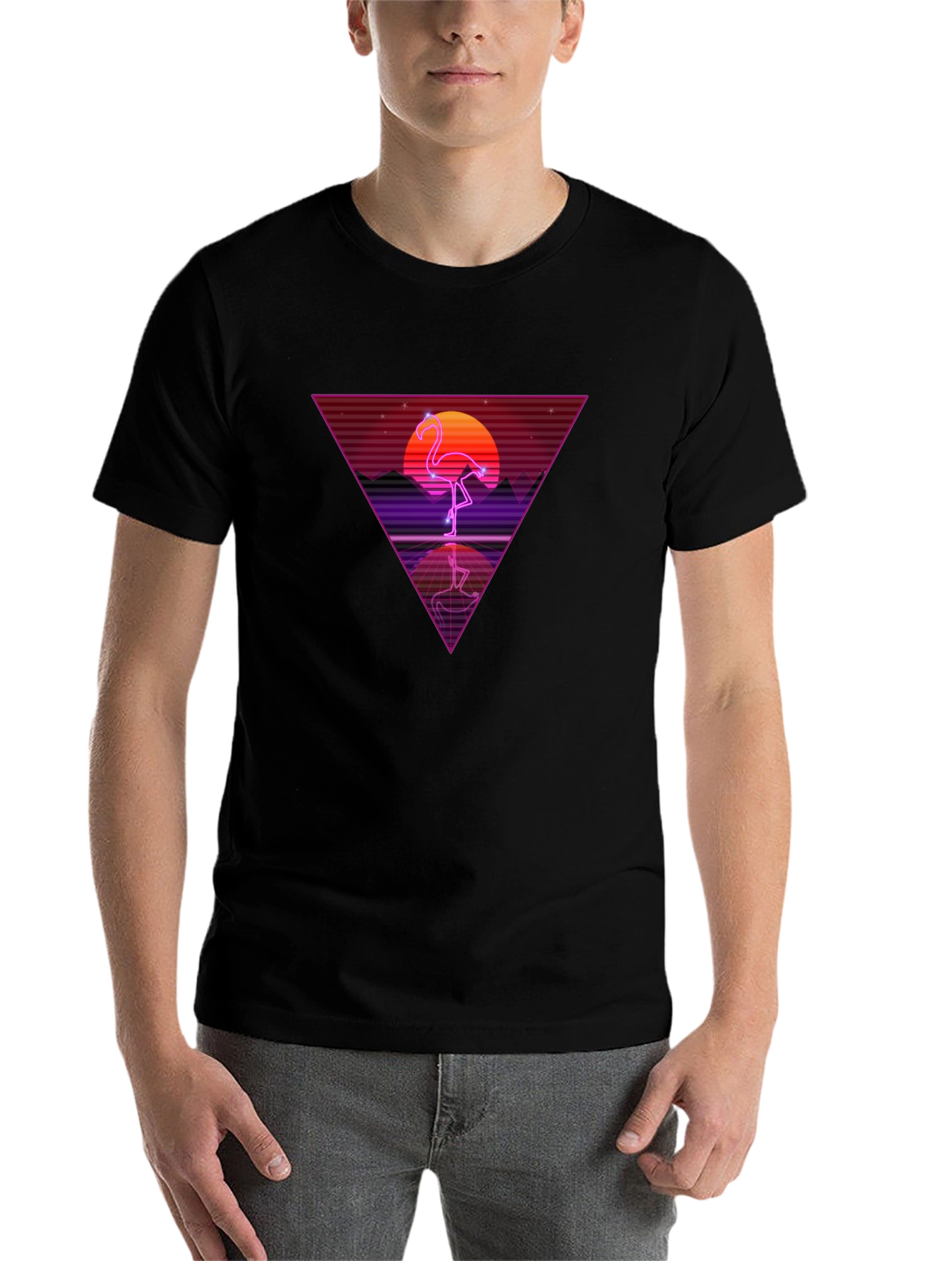 Black Retro Flamingo Triangle Graphic Tee view 7