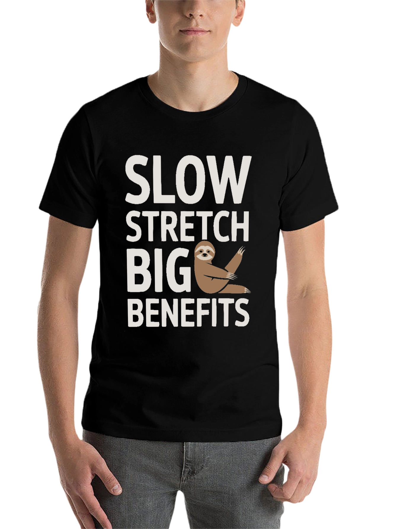 Black Funny Sloth Yoga T-Shirt - Slow Stretch Big Benefits view 7