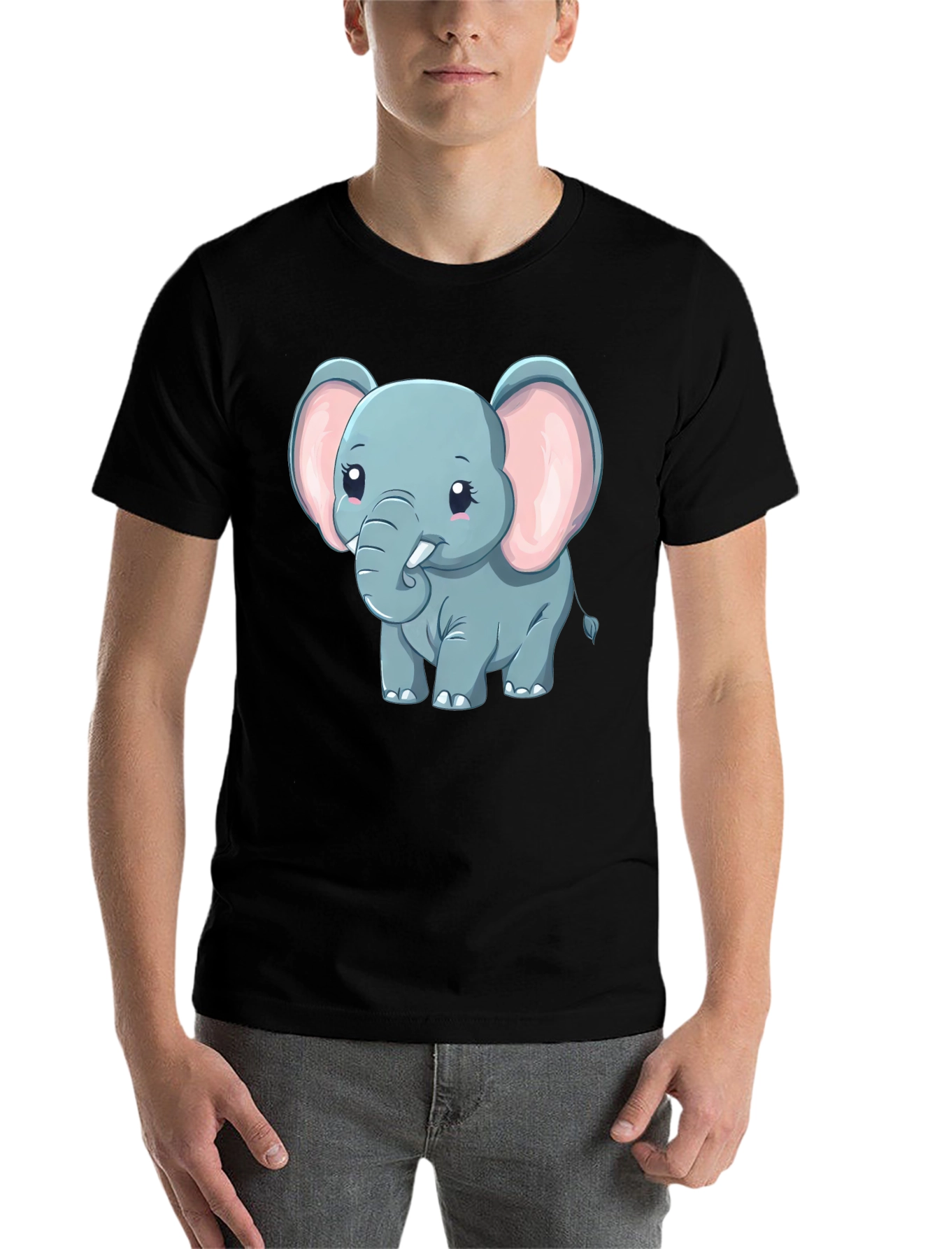 Black Cute Elephant Graphic Tee - Black Cotton Blend view 7