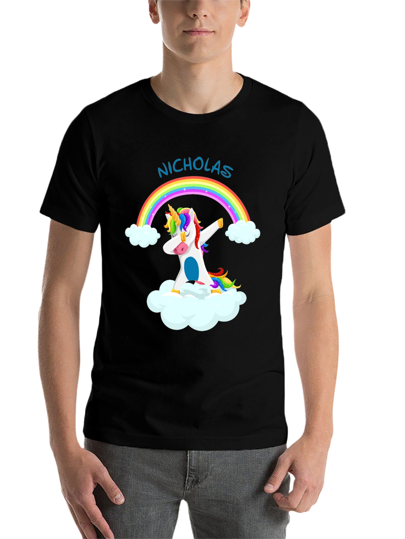 Black Nicholas Unicorn Dab Rainbow T-Shirt view 7