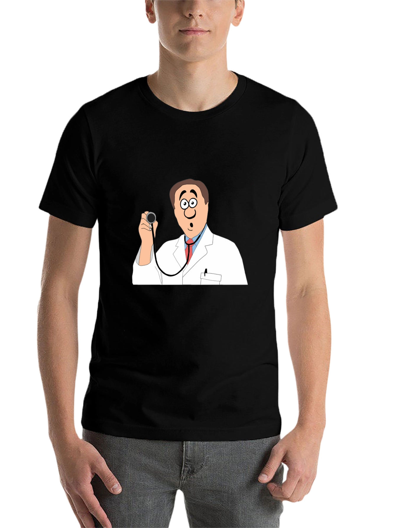 Black Cartoon Doctor Graphic Black T-Shirt view 7