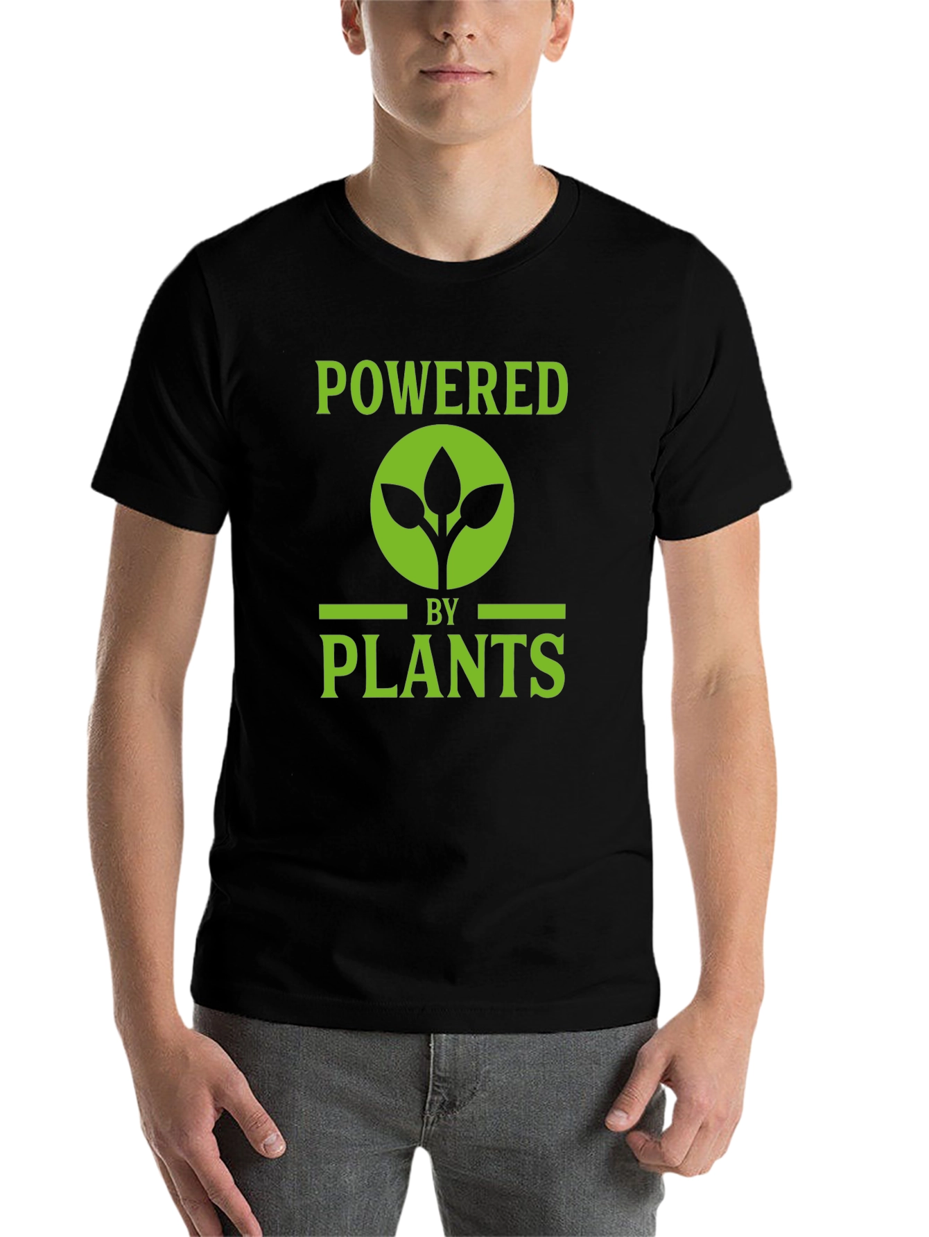 Black Powered by Plants Graphic Tee - Vegan Lifestyle view 7