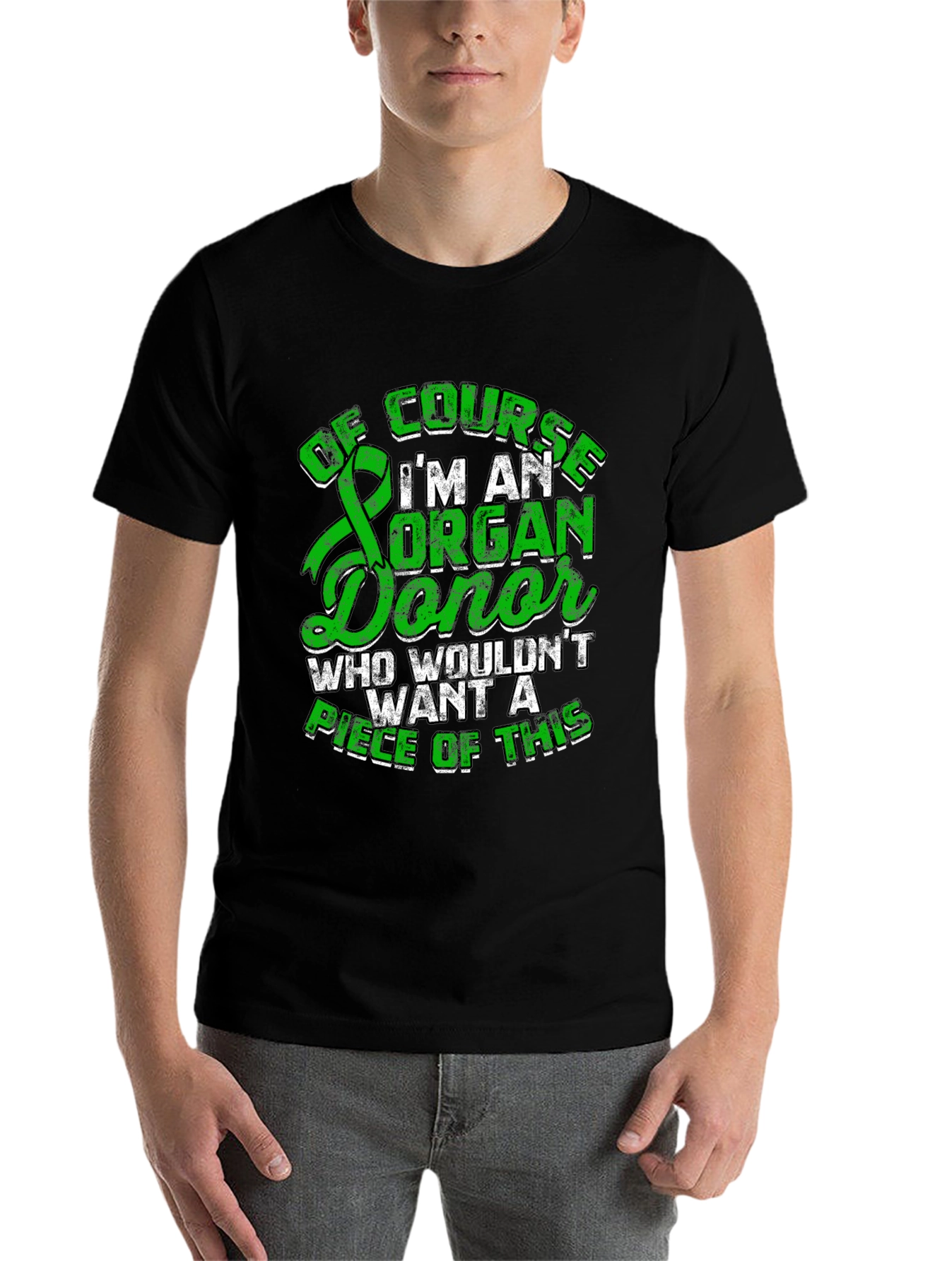 Black Organ Donor T-Shirt - Green Ribbon Design view 7