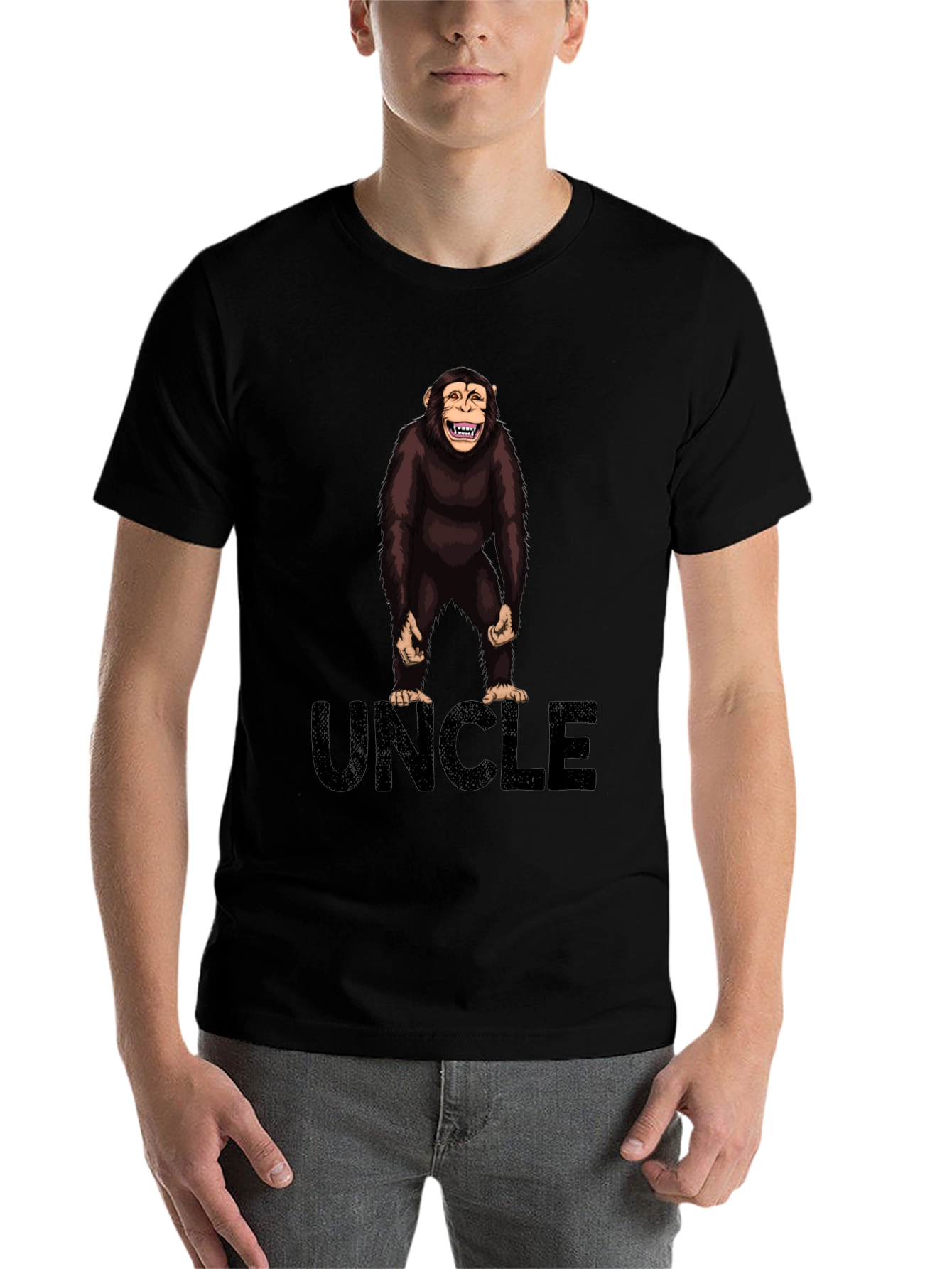Black Uncle Monkey Graphic T-Shirt -  Black Cotton Tee view 7
