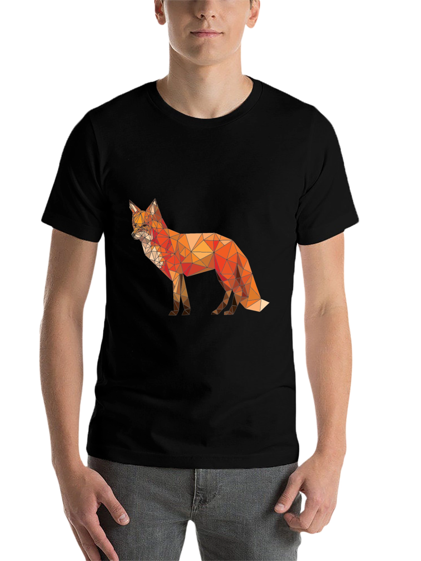 Black Geometric Fox Graphic T-Shirt - Modern Poly Art Tee view 7
