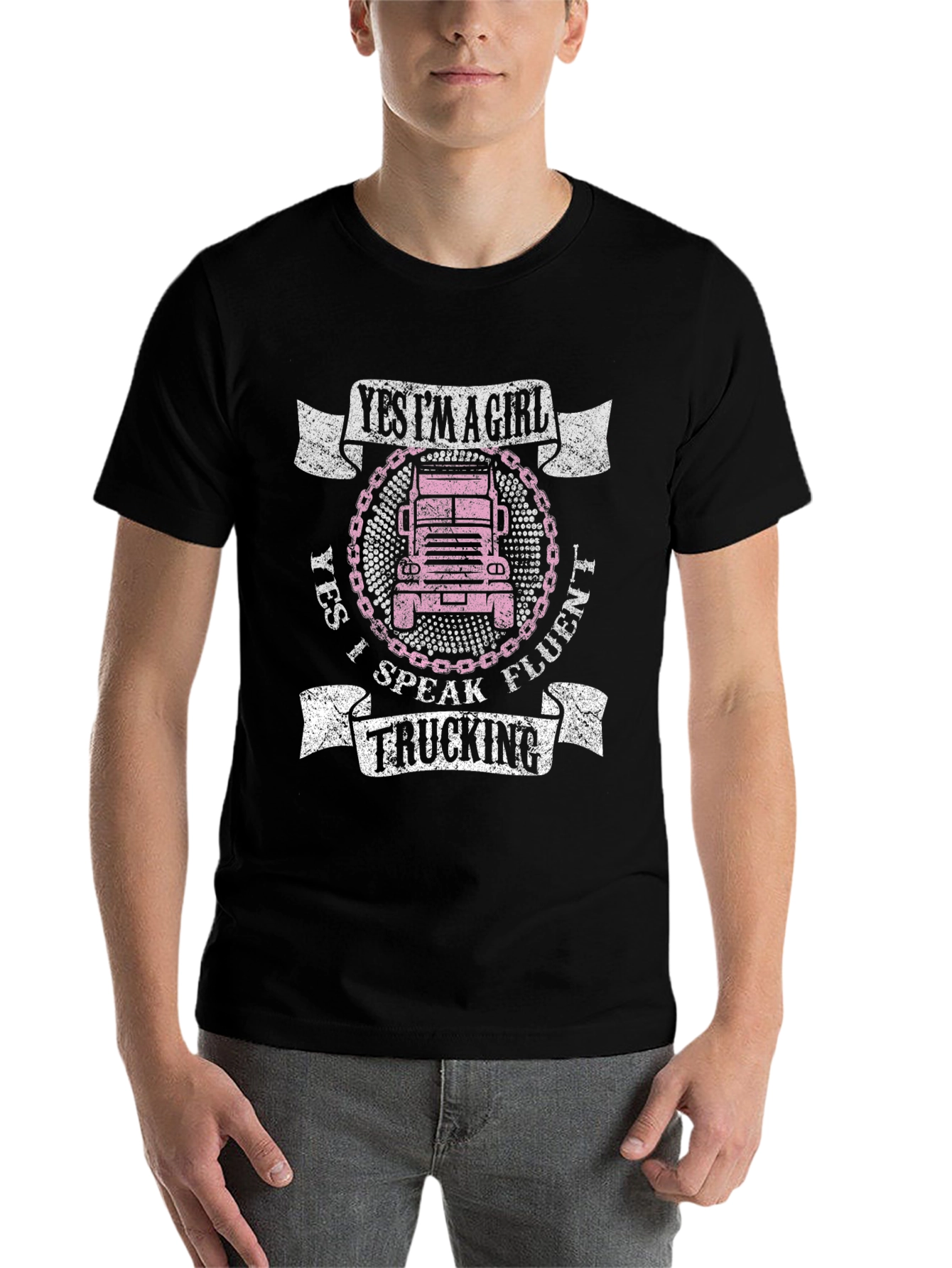 Black Yes I'm A Girl, Trucking T-Shirt view 7