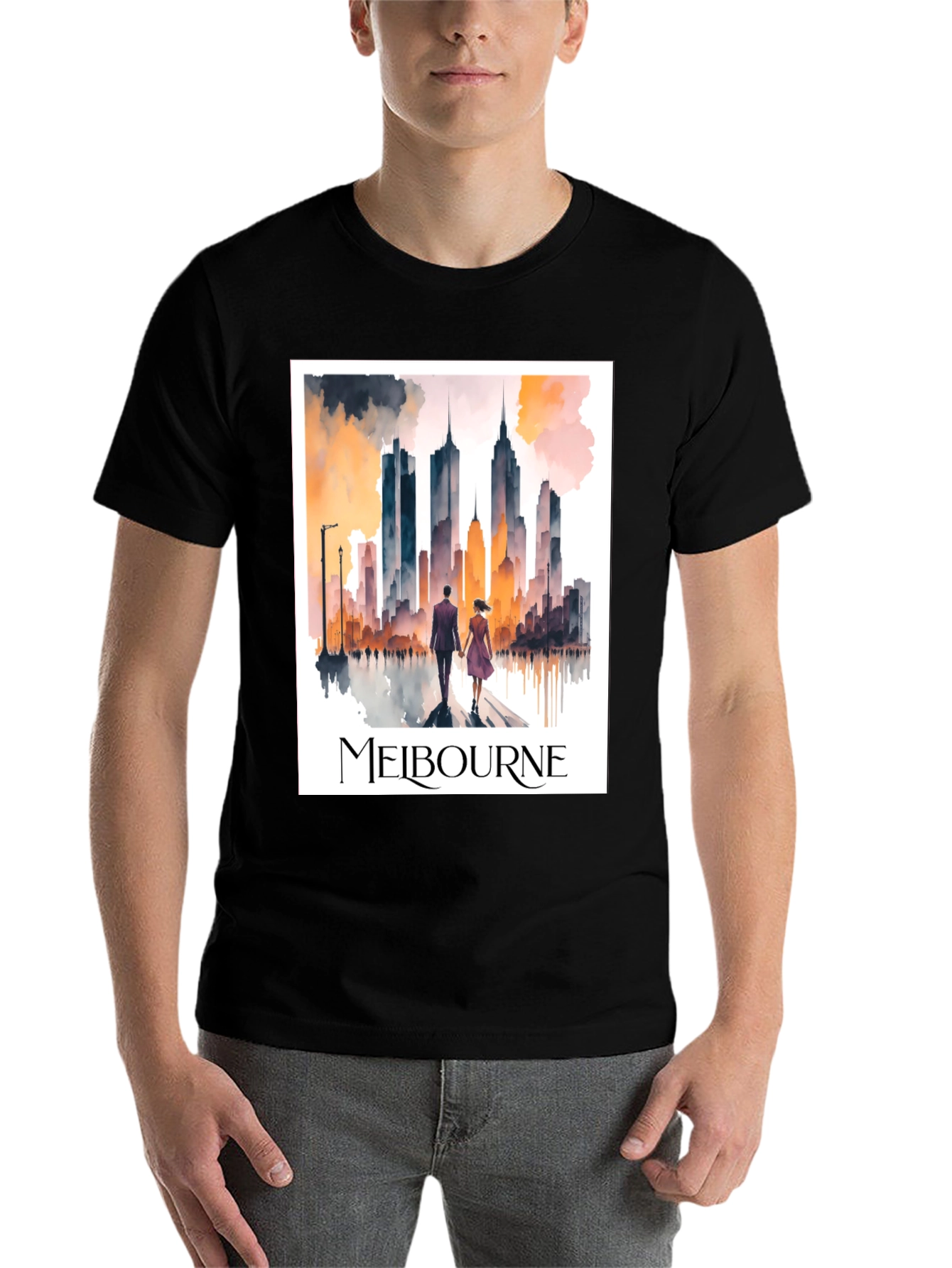 Melbourne Skyline Watercolor Graphic Tee - 7