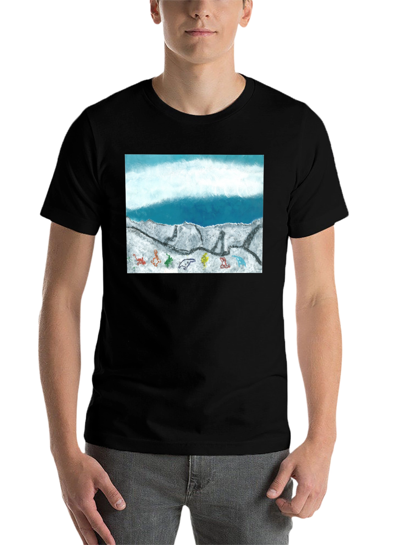 Ocean Scene Graphic Print Black T-Shirt - 7