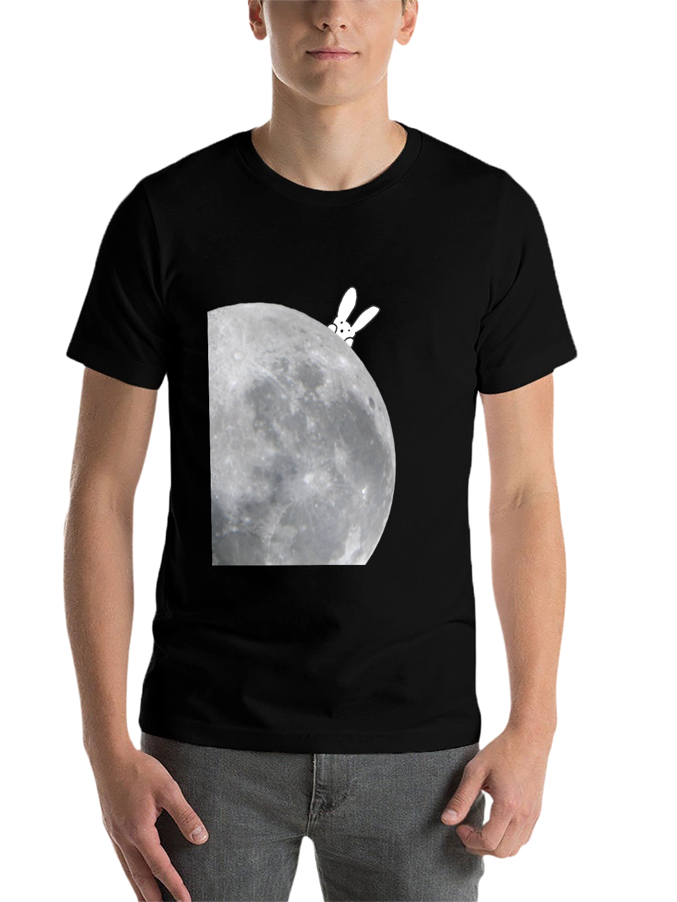 Black Bunny on the Moon Graphic Tee view 7