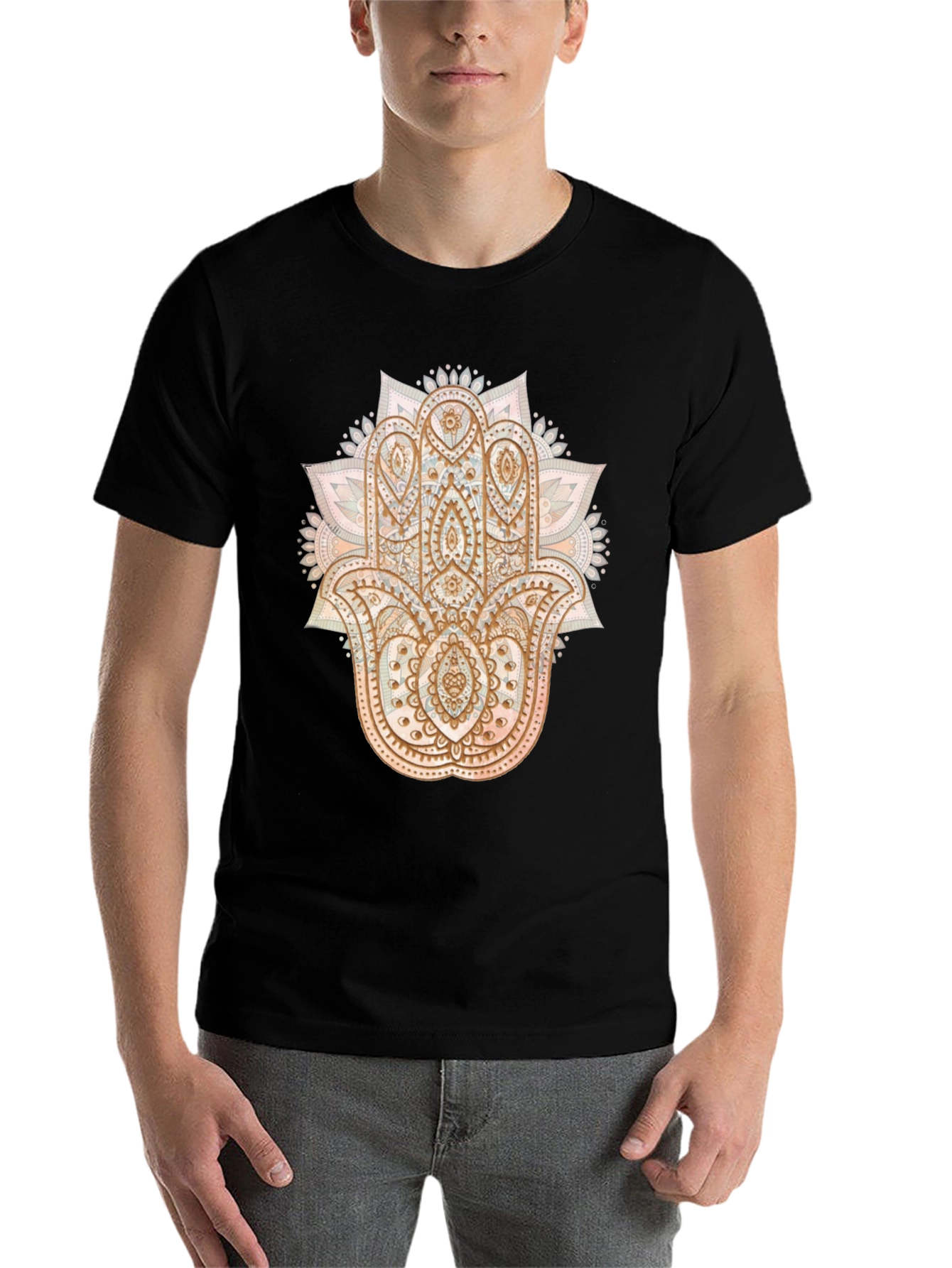 Black Hamsa Hand Graphic Tee - Boho Style view 7