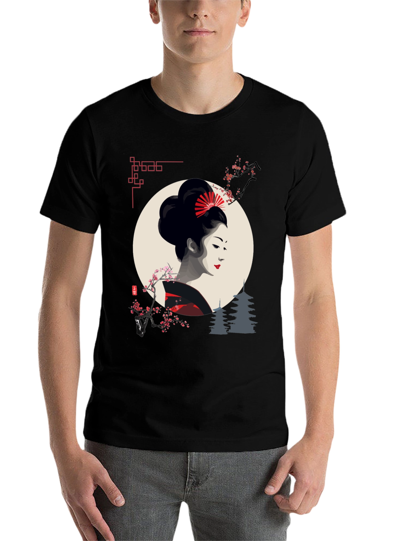 Black Geisha Graphic Print Black T-Shirt view 7