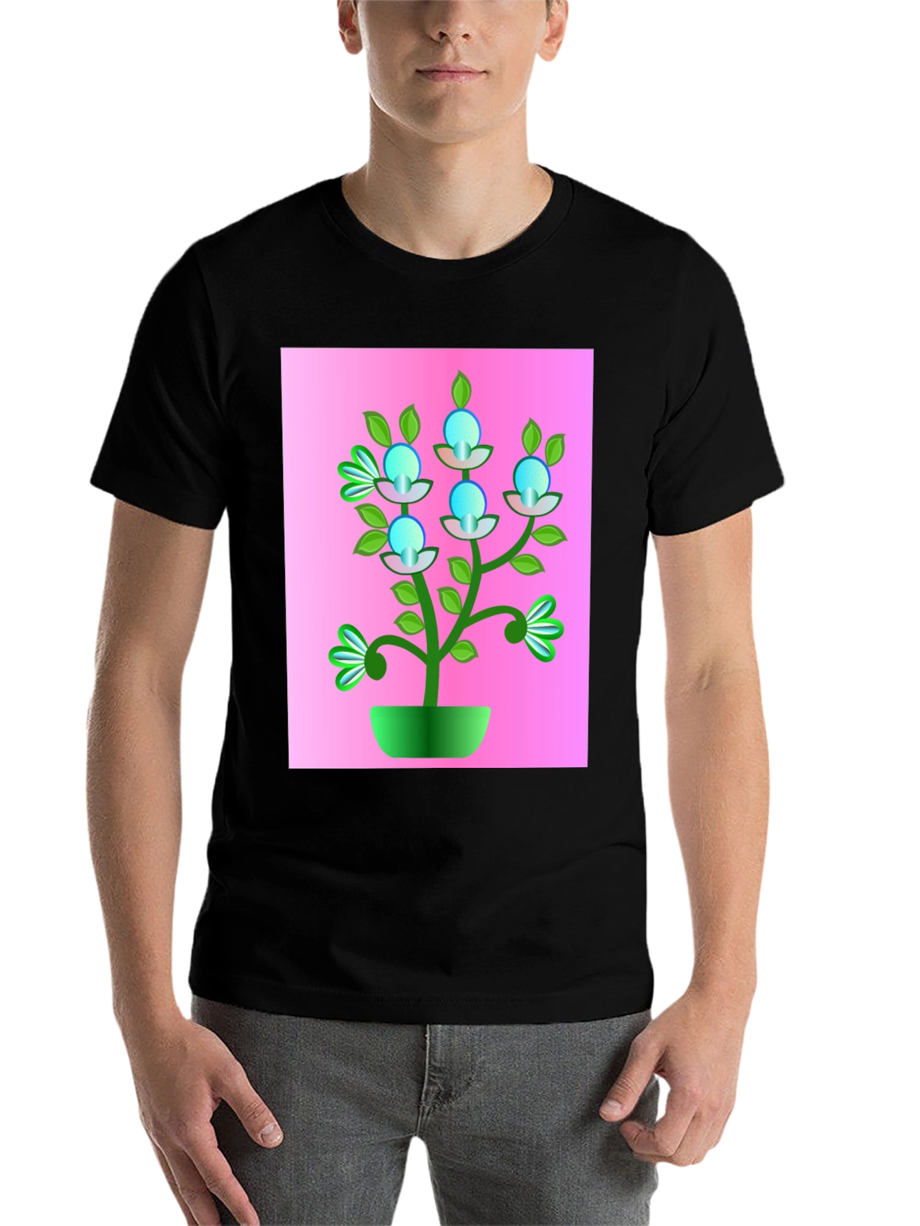 Black Abstract Plant Graphic Tee - Trendy Black T-Shirt view 7