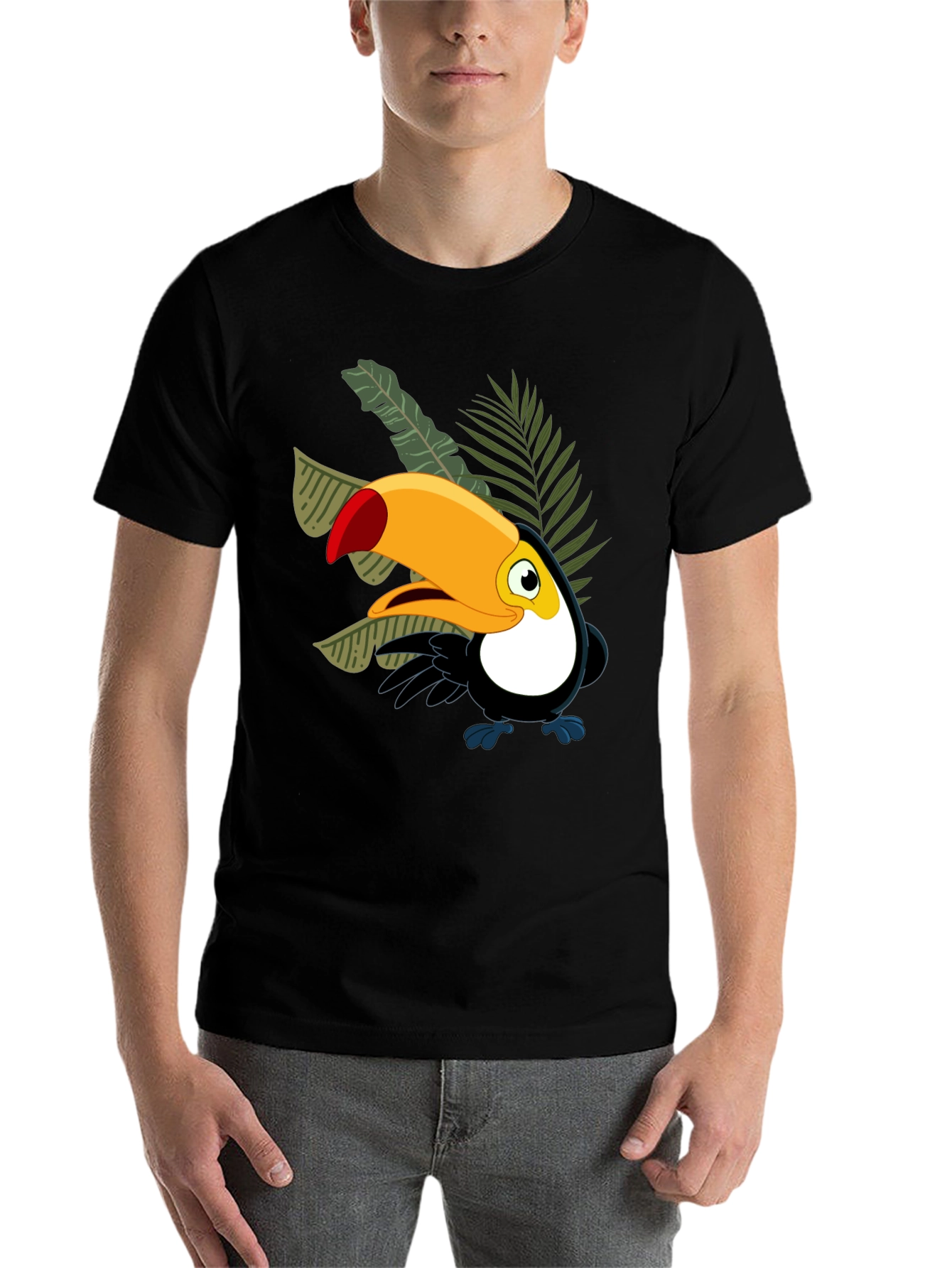 Black Cartoon Toucan Black T-Shirt view 7