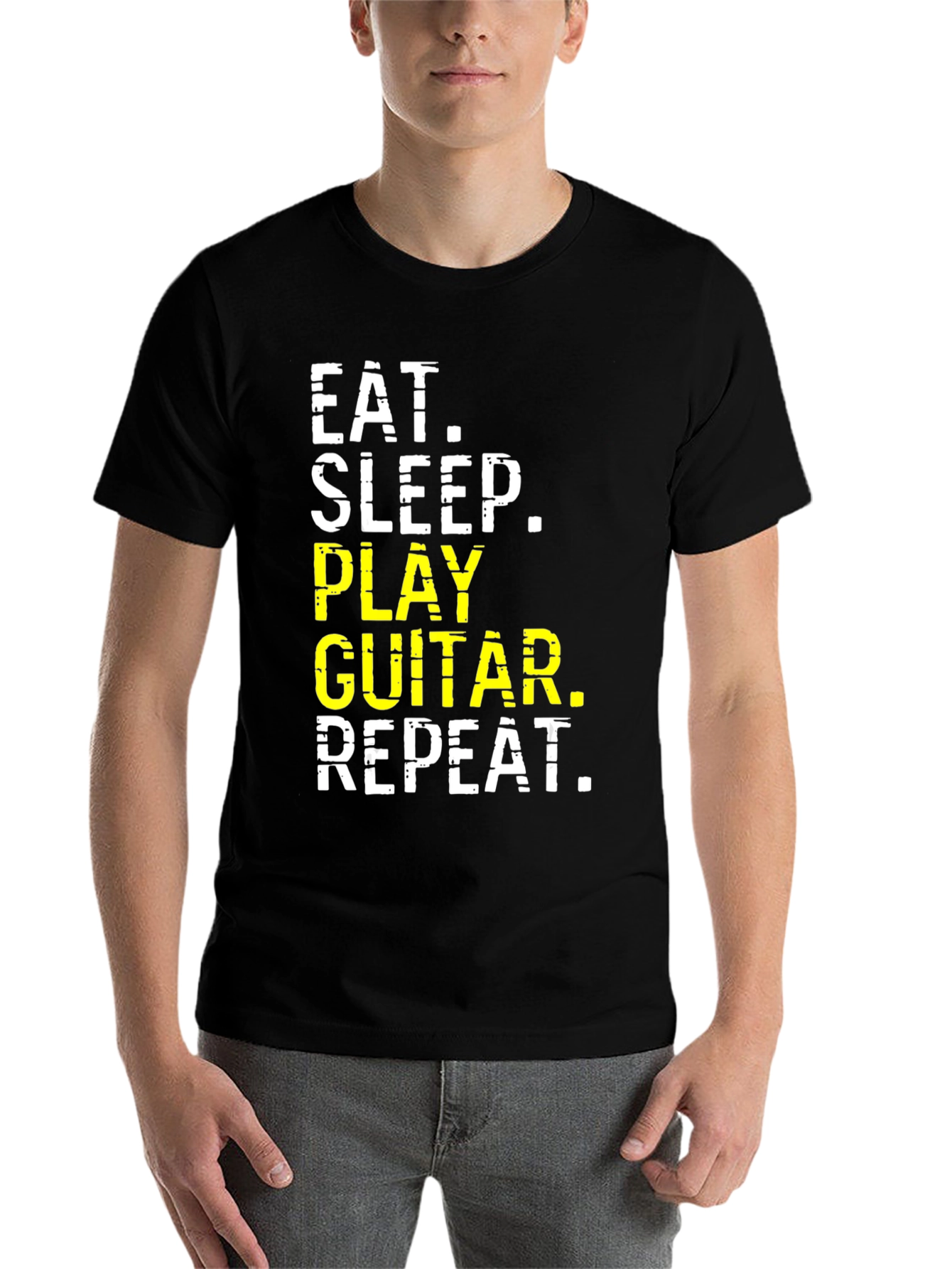 Black Eat Sleep Play Guitar Repeat Graphic Tee view 7