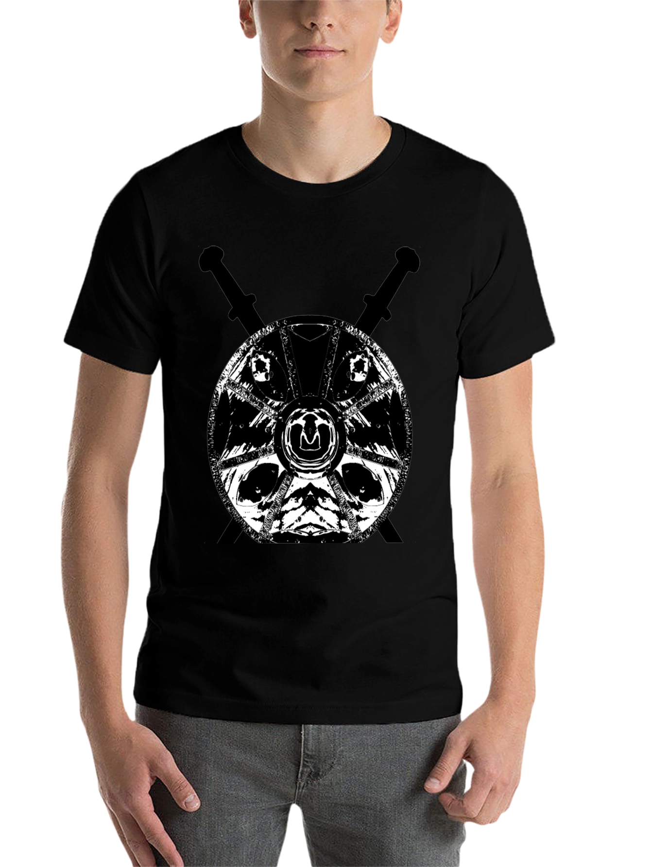 Black Viking Shield & Swords Graphic Tee - Black view 7