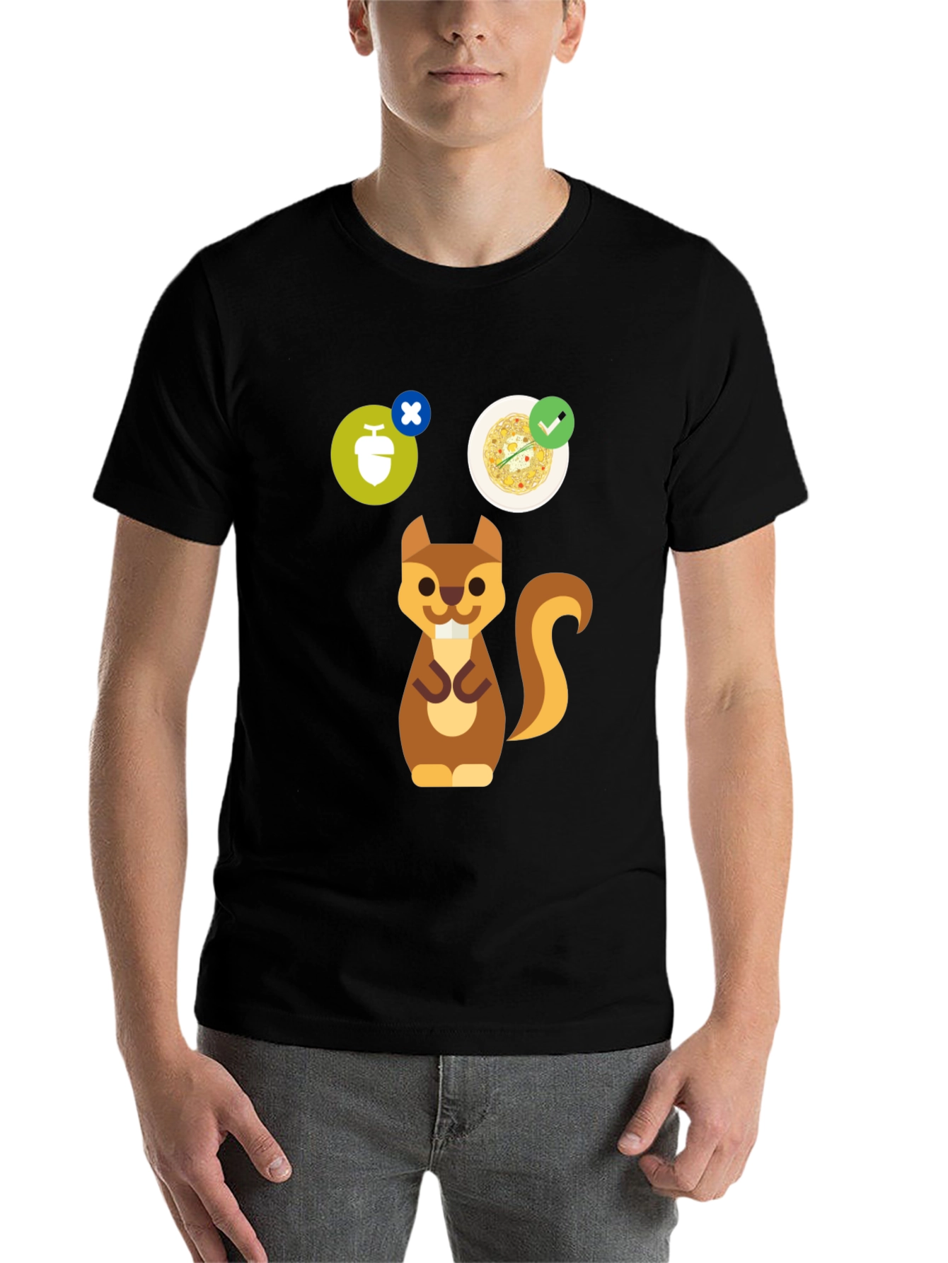 Black Whimsical Squirrel Graphic Tee - Nut Allergy Design view 7