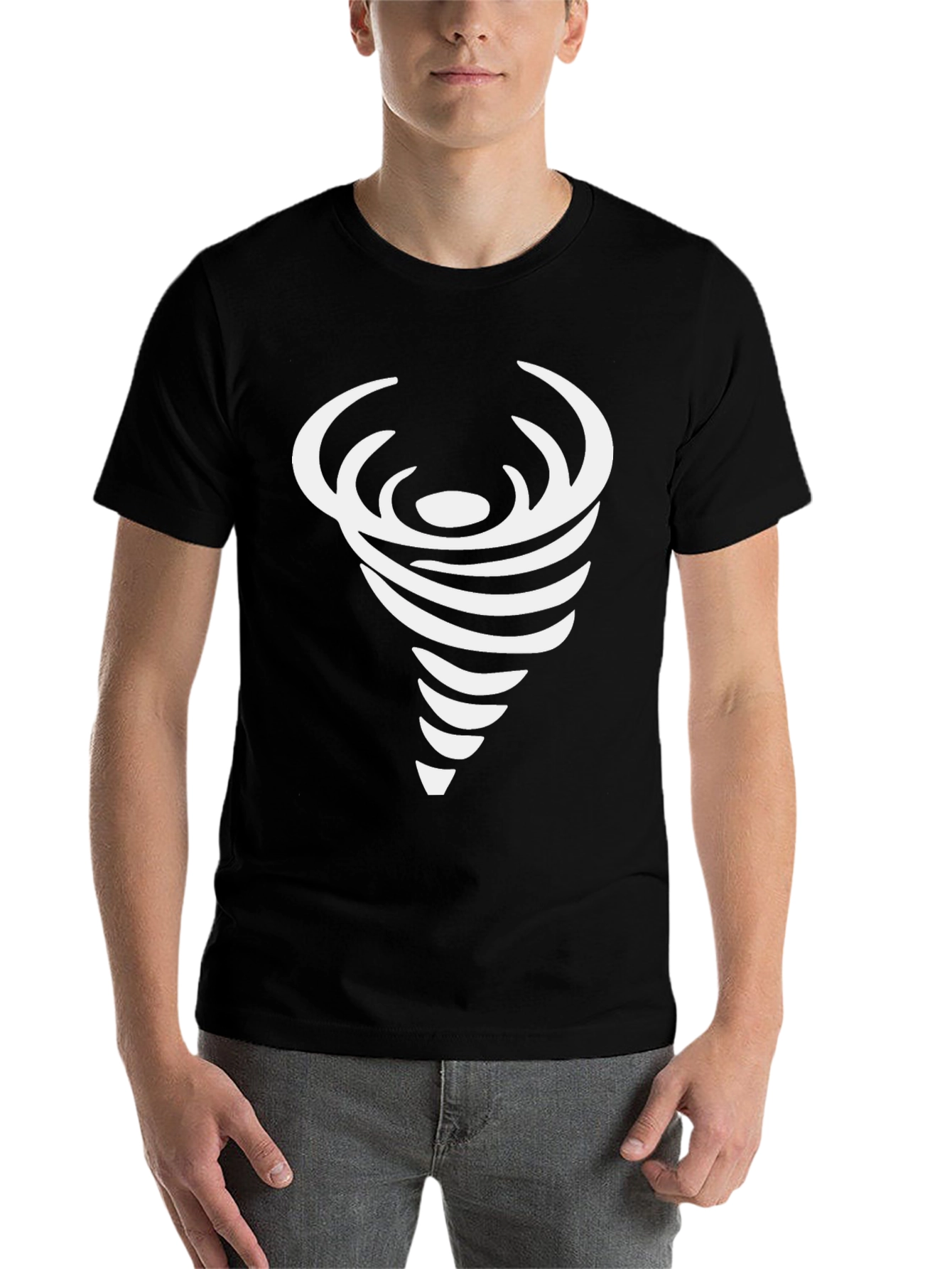 Black Men's Black Tee with Abstract Swirl Design view 7