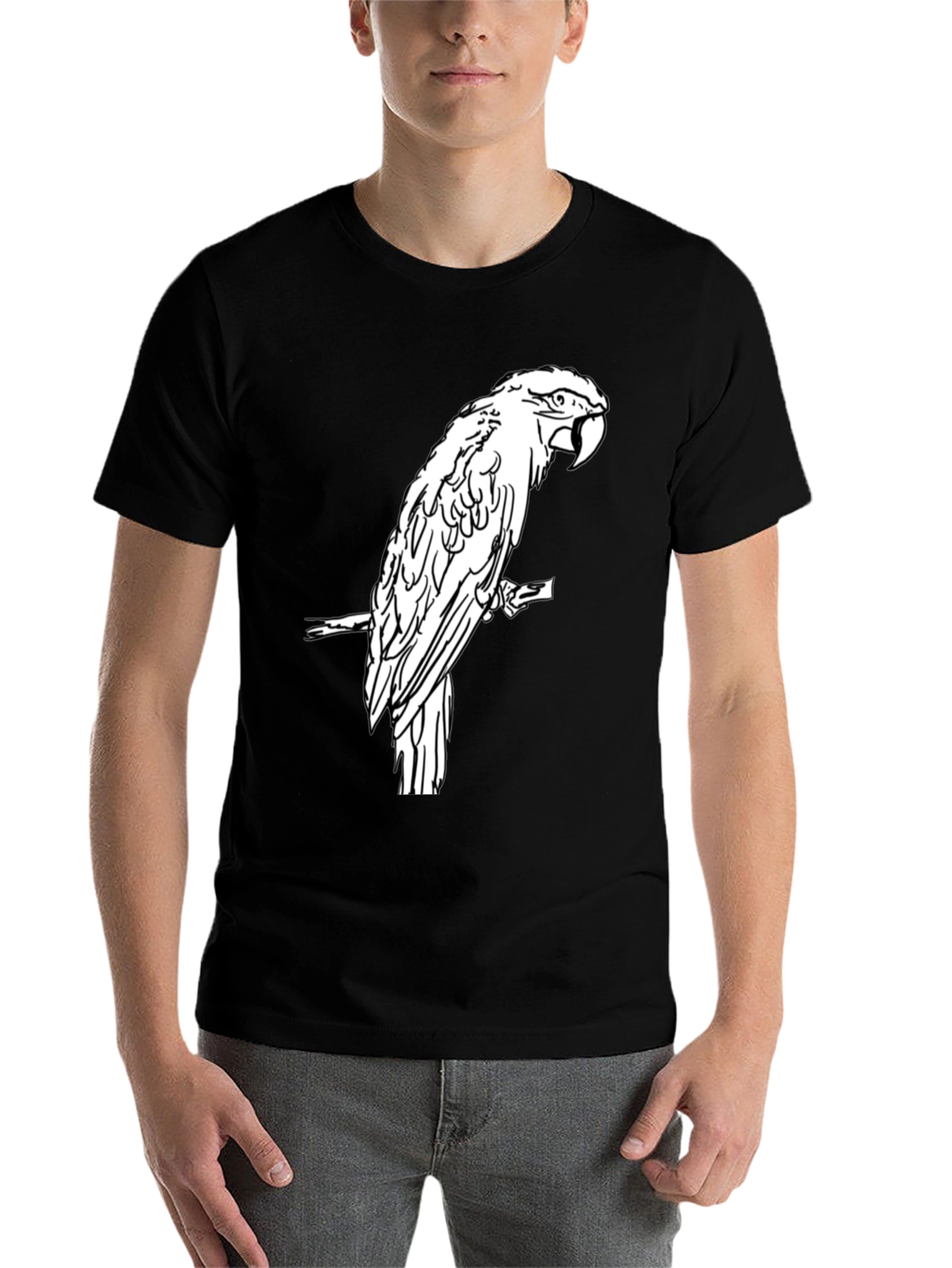 Black Black T-Shirt with White Parrot Graphic view 7