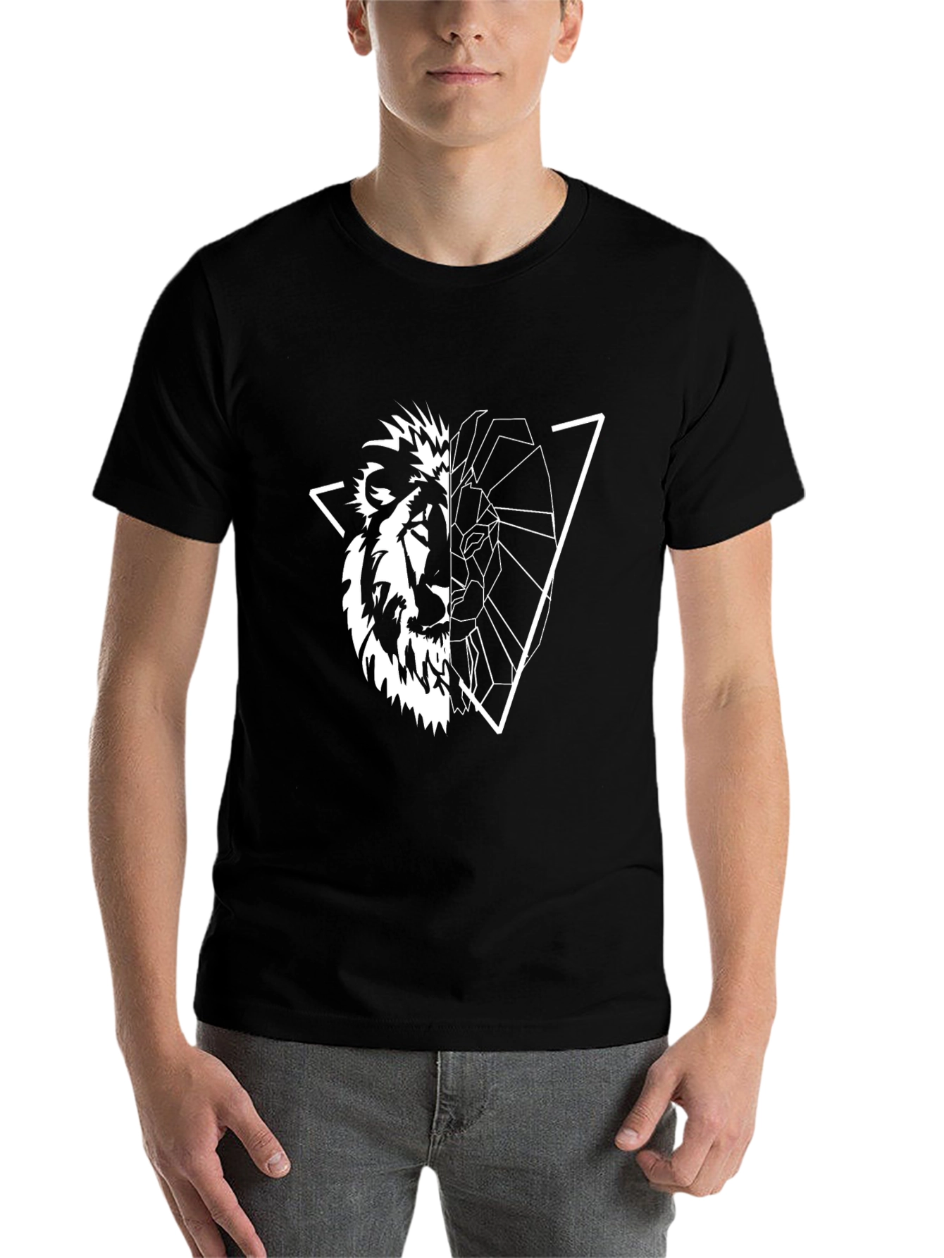Black Geometric Lion Graphic Tee - Black view 7